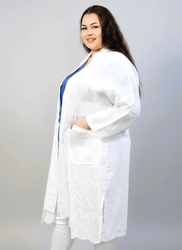 Narzutka lniana plus size z haftem – lekka i przewiewna narzutka XXL dla kobiet Stylowa XL