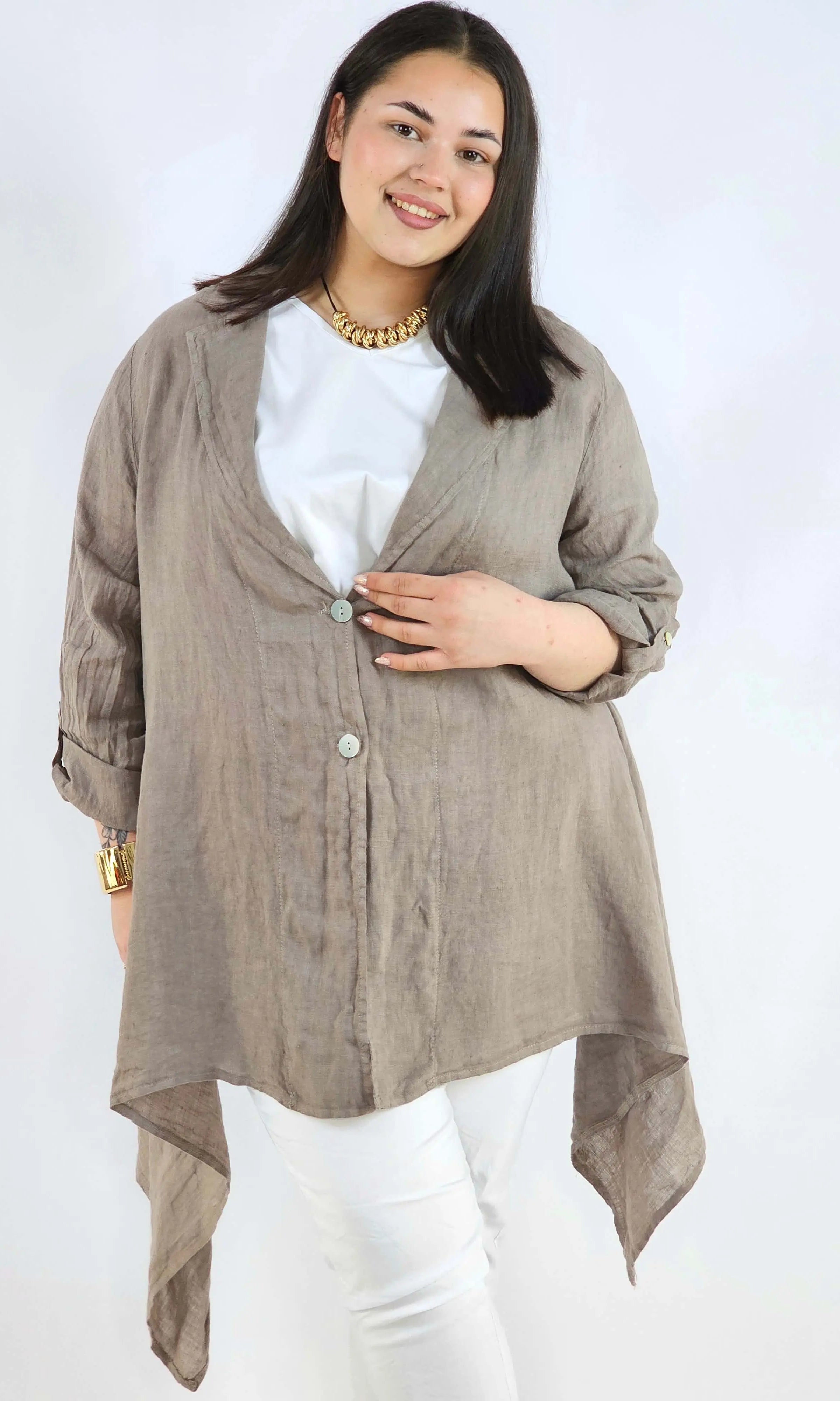 Narzutka plus size – lniana narzutka XXL asymetryczna oversize Stylowa XL