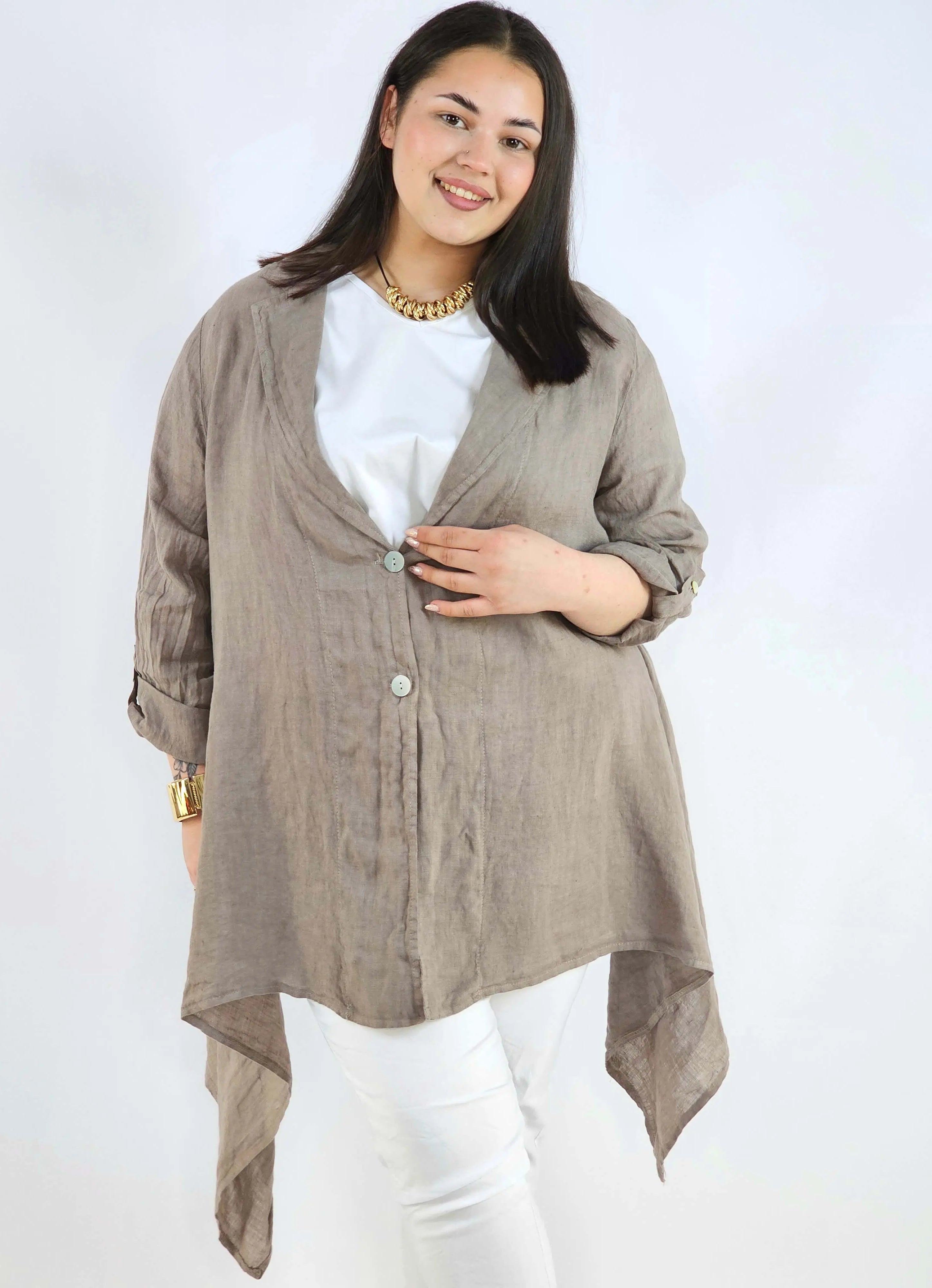 Narzutka plus size – lniana narzutka XXL asymetryczna oversize Stylowa XL