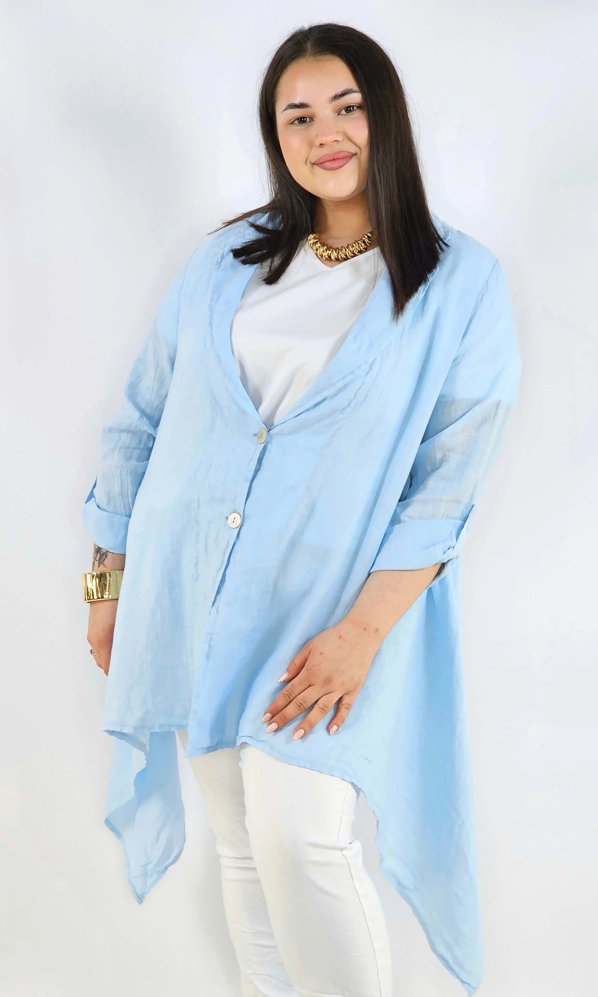 Narzutka plus size – lniana narzutka XXL asymetryczna oversize Stylowa XL