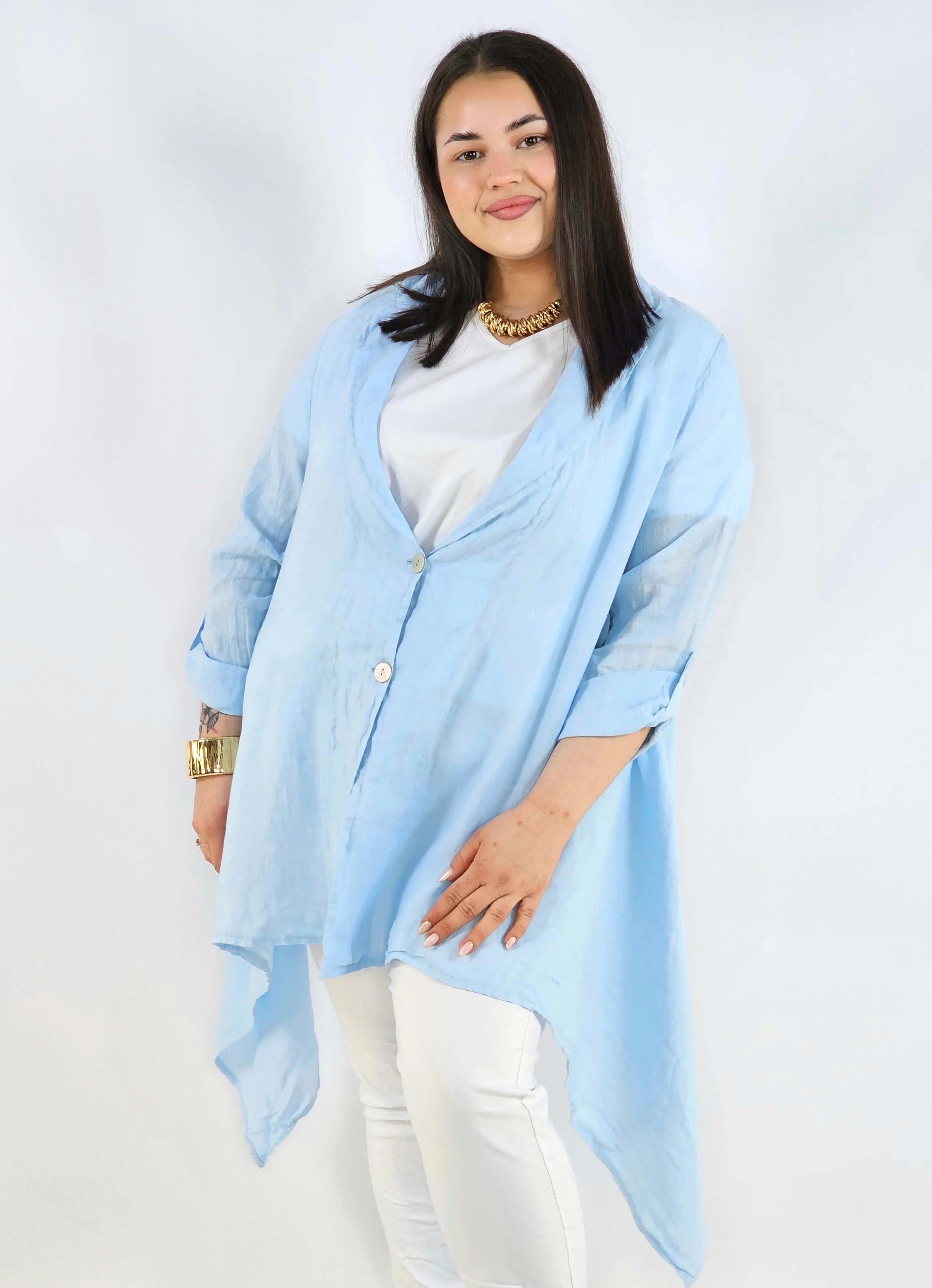 Narzutka plus size – lniana narzutka XXL asymetryczna oversize Stylowa XL