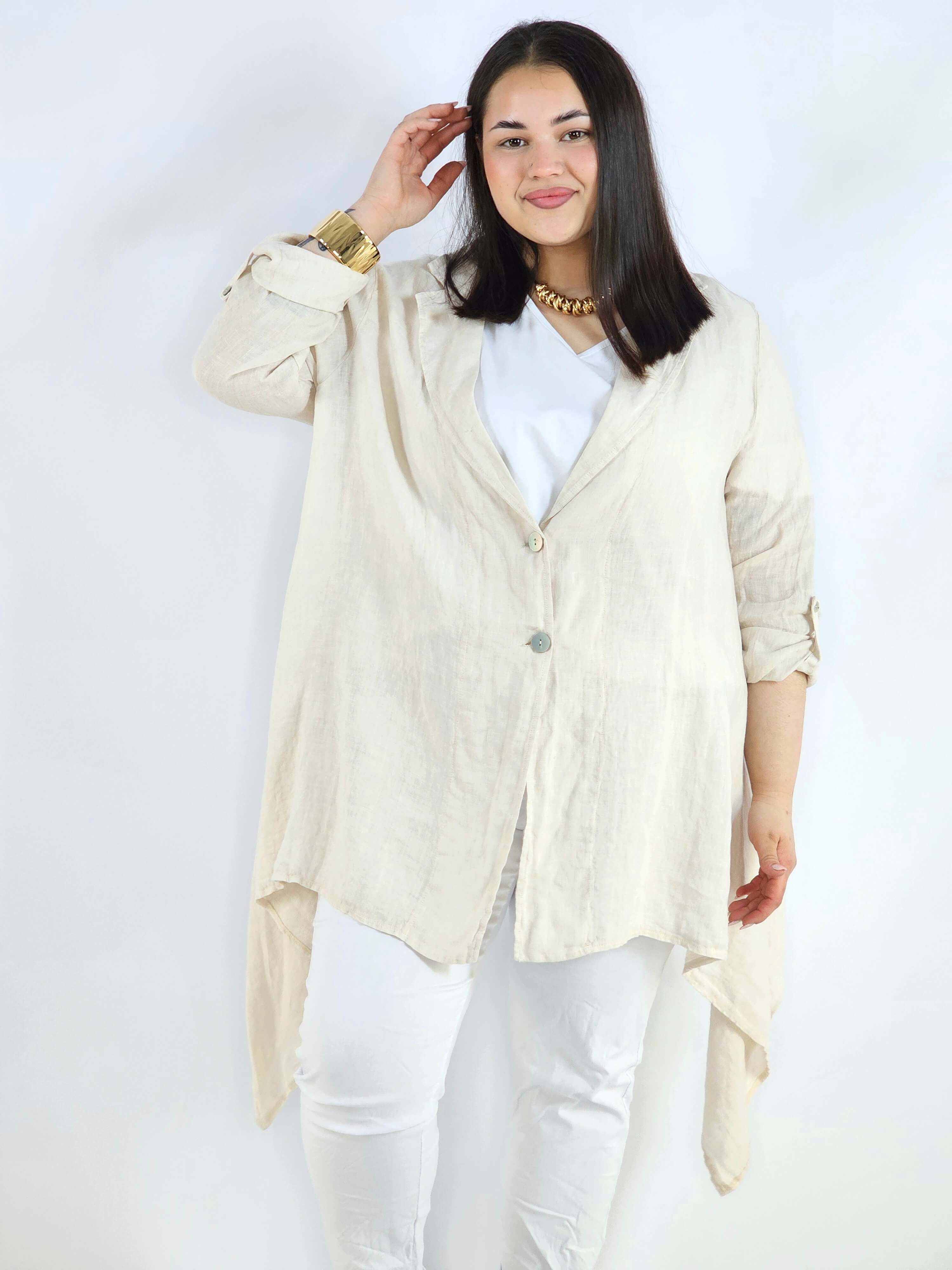 Narzutka plus size – lniana narzutka XXL asymetryczna oversize Stylowa XL