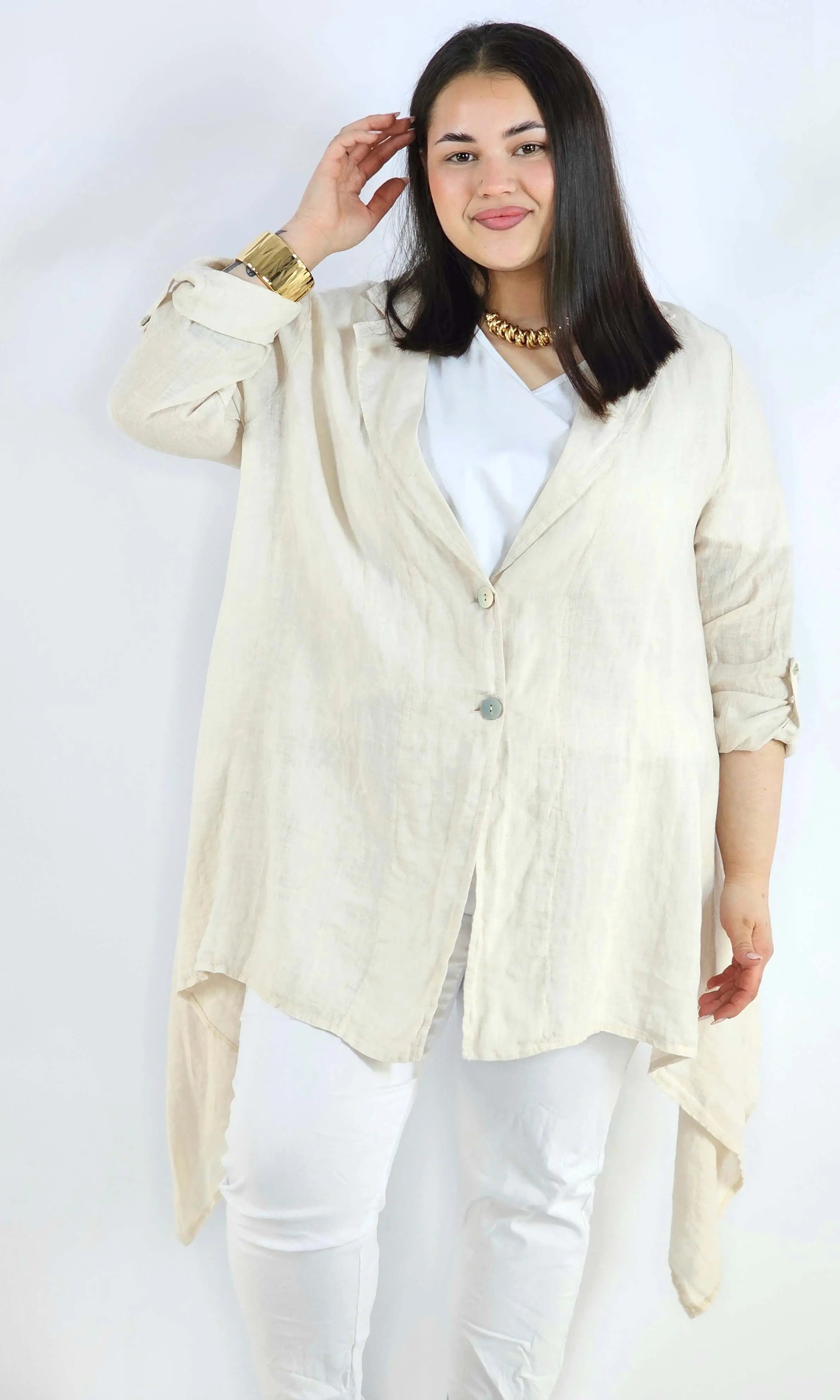 Narzutka plus size – lniana narzutka XXL asymetryczna oversize Stylowa XL