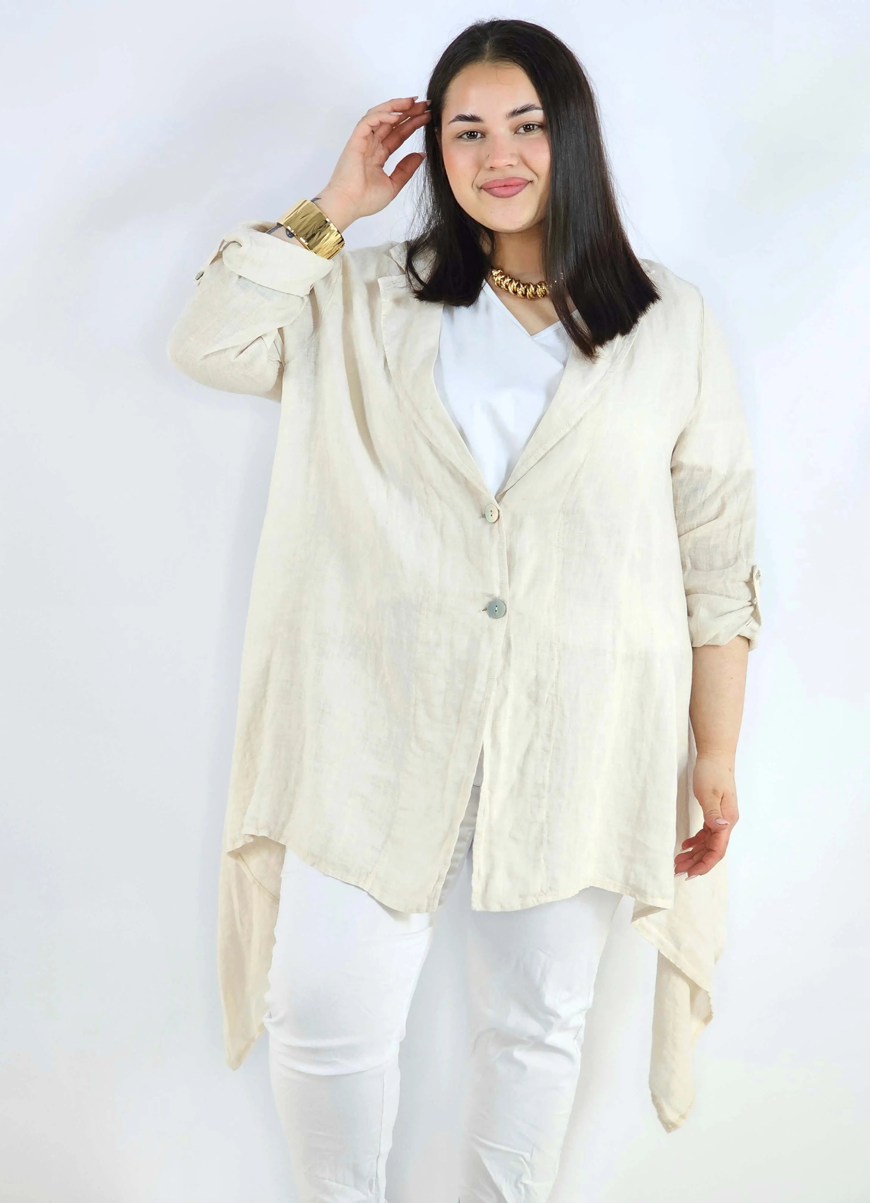 Narzutka plus size – lniana narzutka XXL asymetryczna oversize Stylowa XL