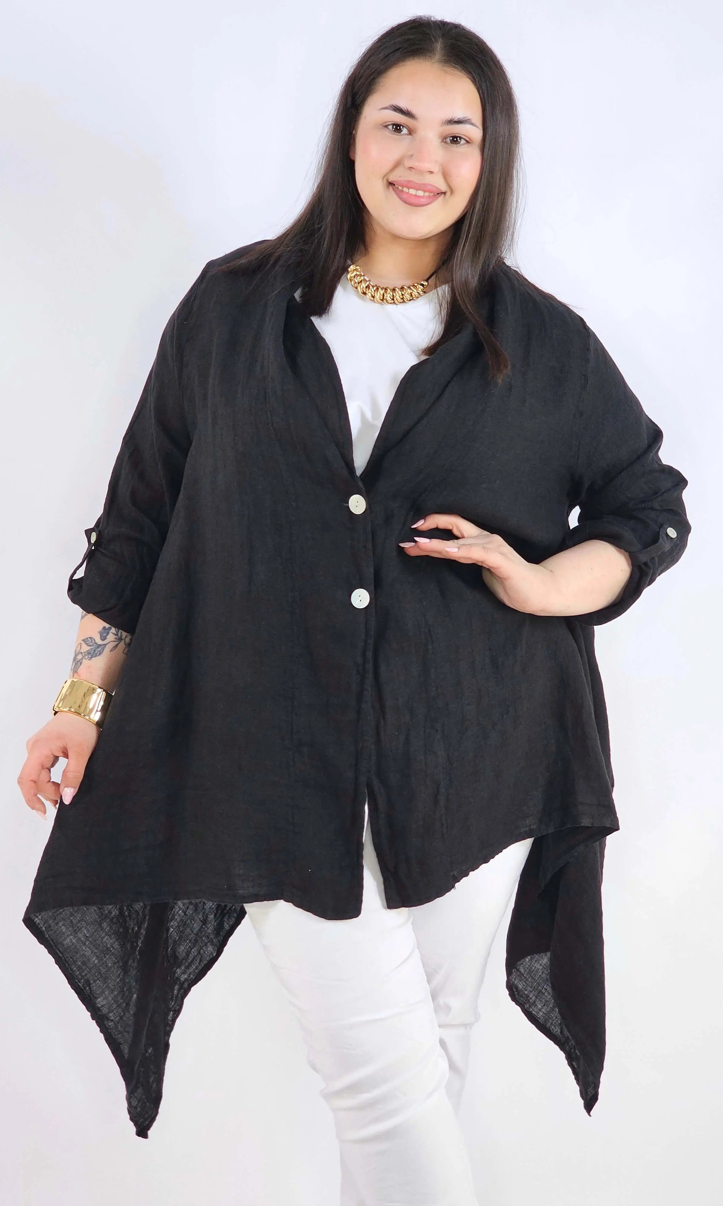 Narzutka plus size – lniana narzutka XXL asymetryczna oversize Stylowa XL