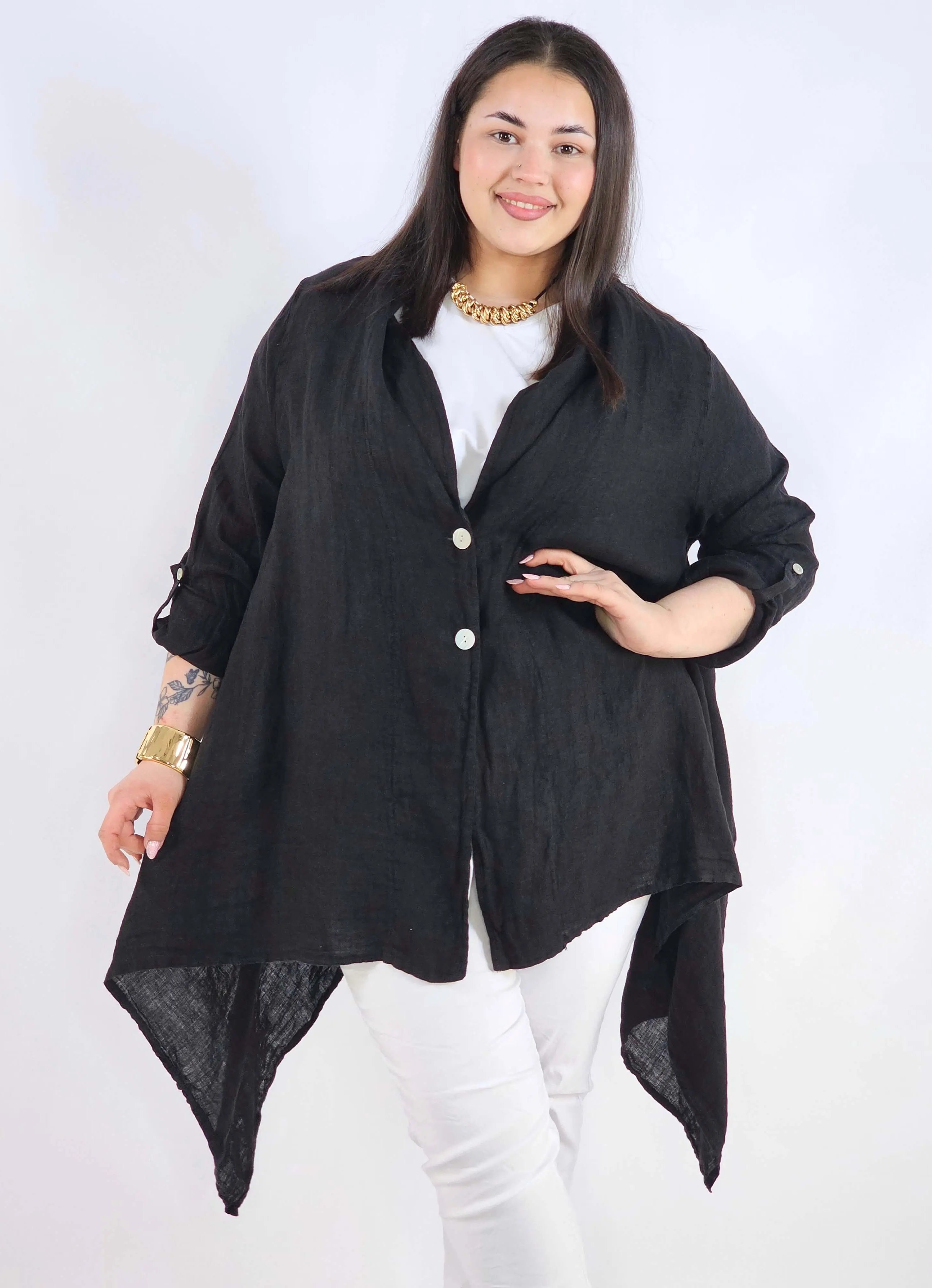 Narzutka plus size – lniana narzutka XXL asymetryczna oversize Stylowa XL