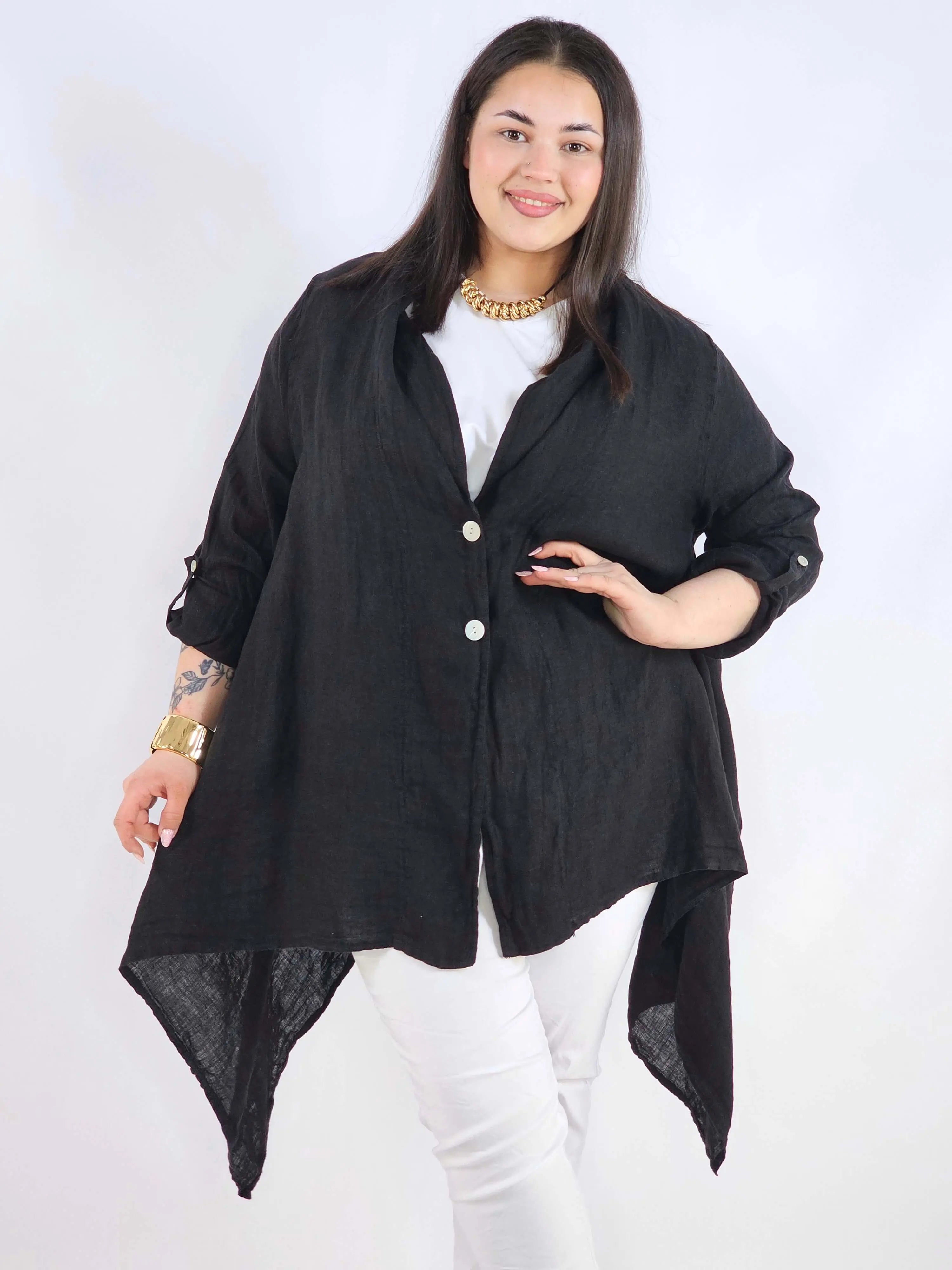 Narzutka plus size – lniana narzutka XXL asymetryczna oversize Stylowa XL