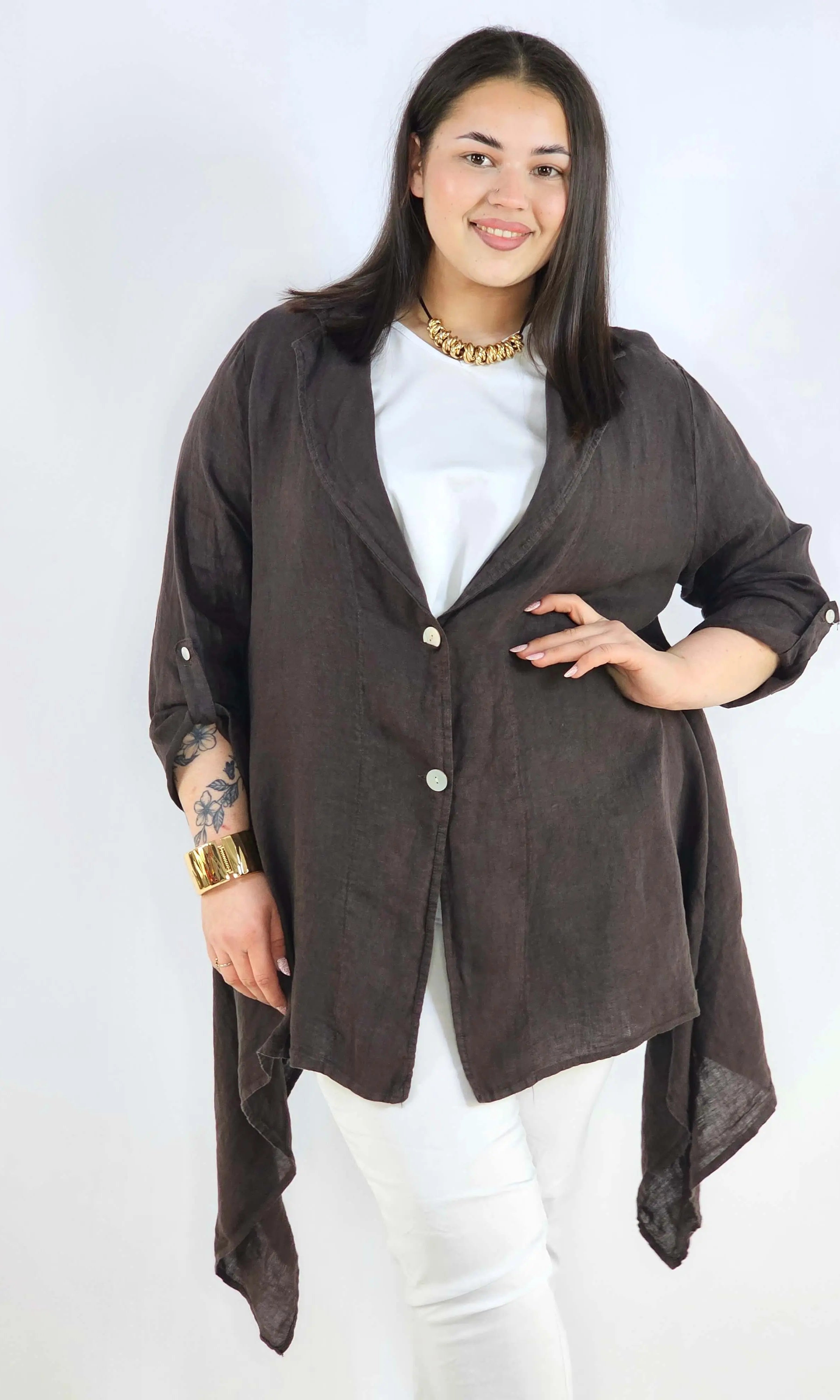 Narzutka plus size – lniana narzutka XXL asymetryczna oversize Stylowa XL