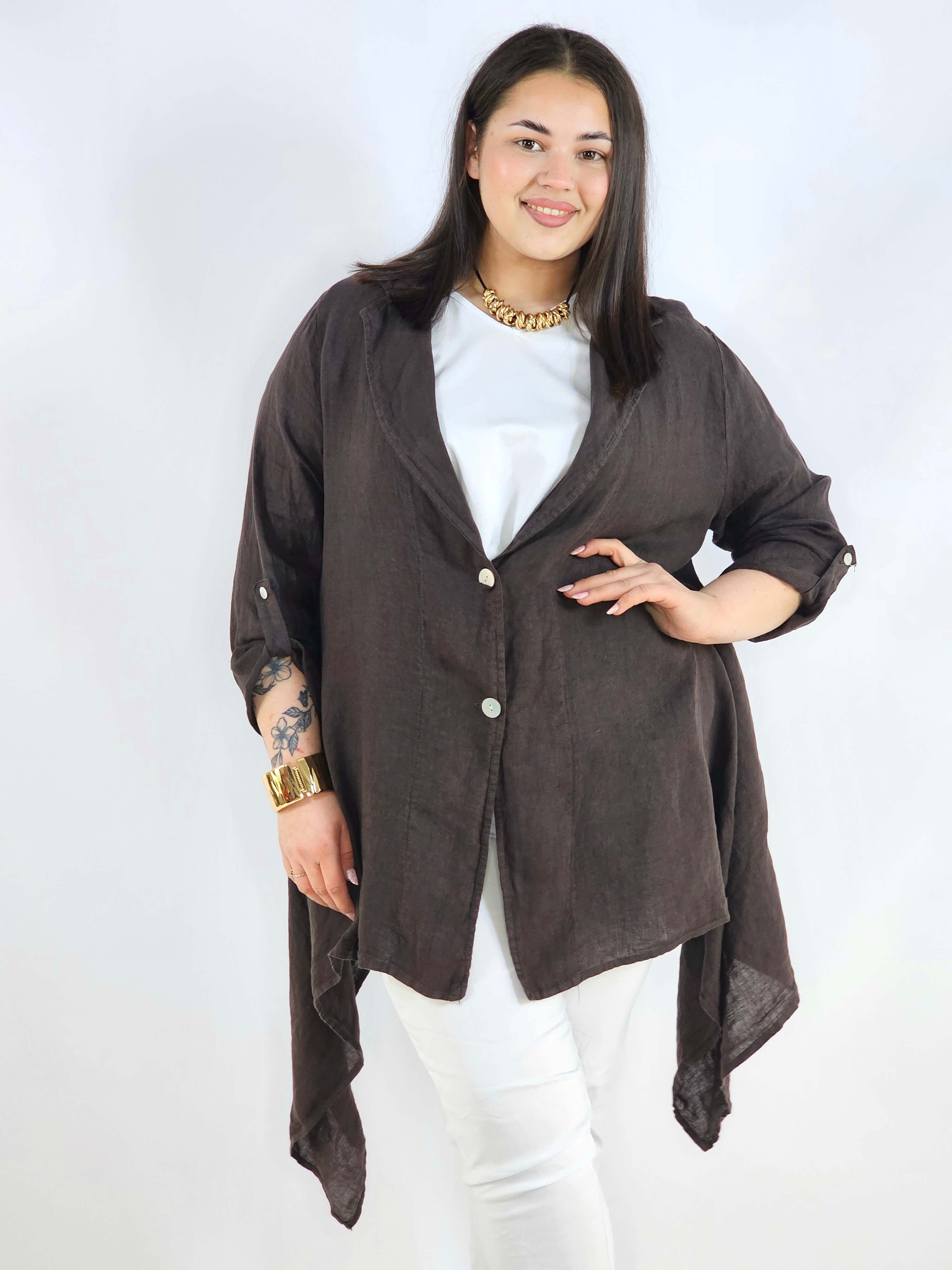 Narzutka plus size – lniana narzutka XXL asymetryczna oversize Stylowa XL