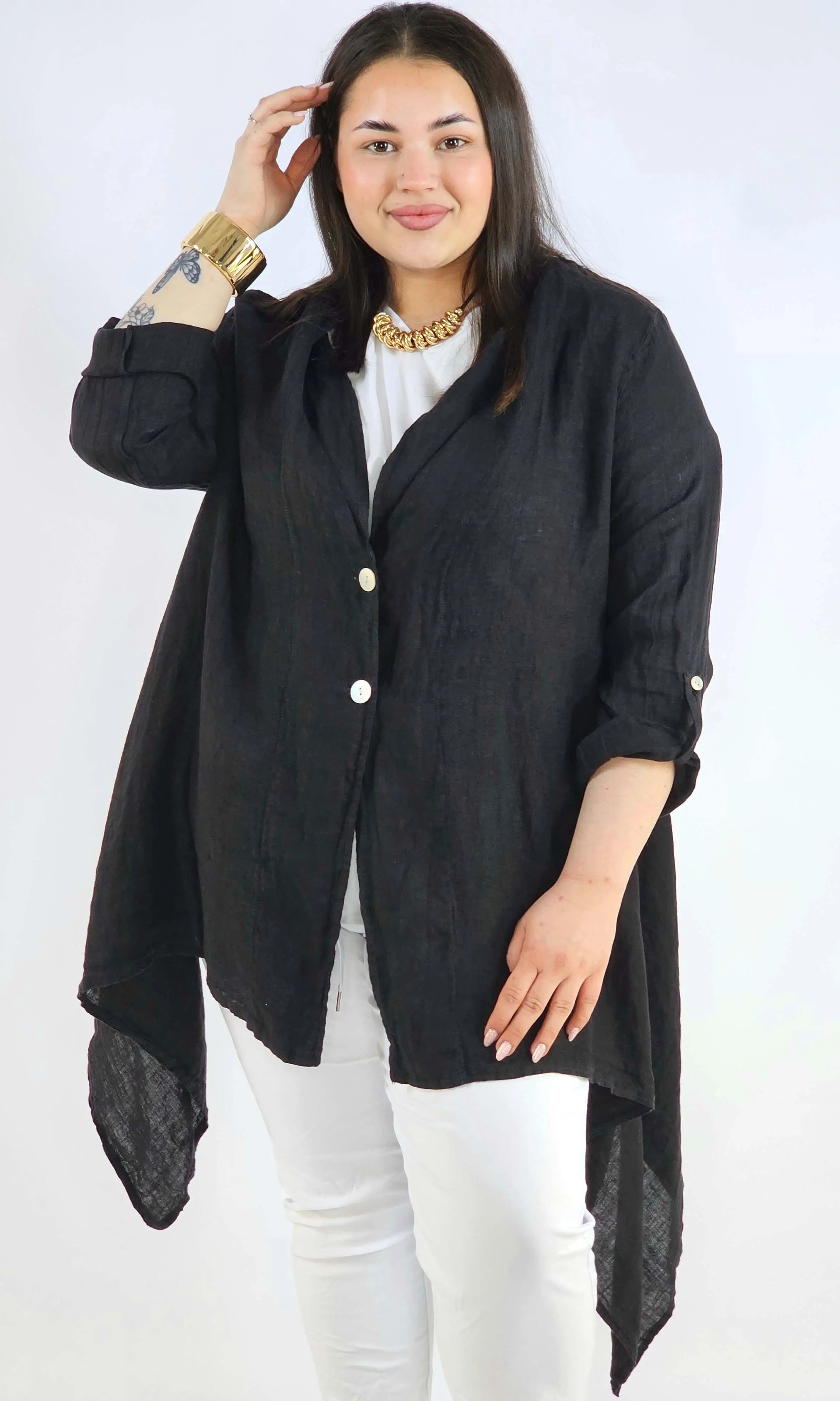 Narzutka plus size – lniana narzutka XXL asymetryczna oversize Stylowa XL