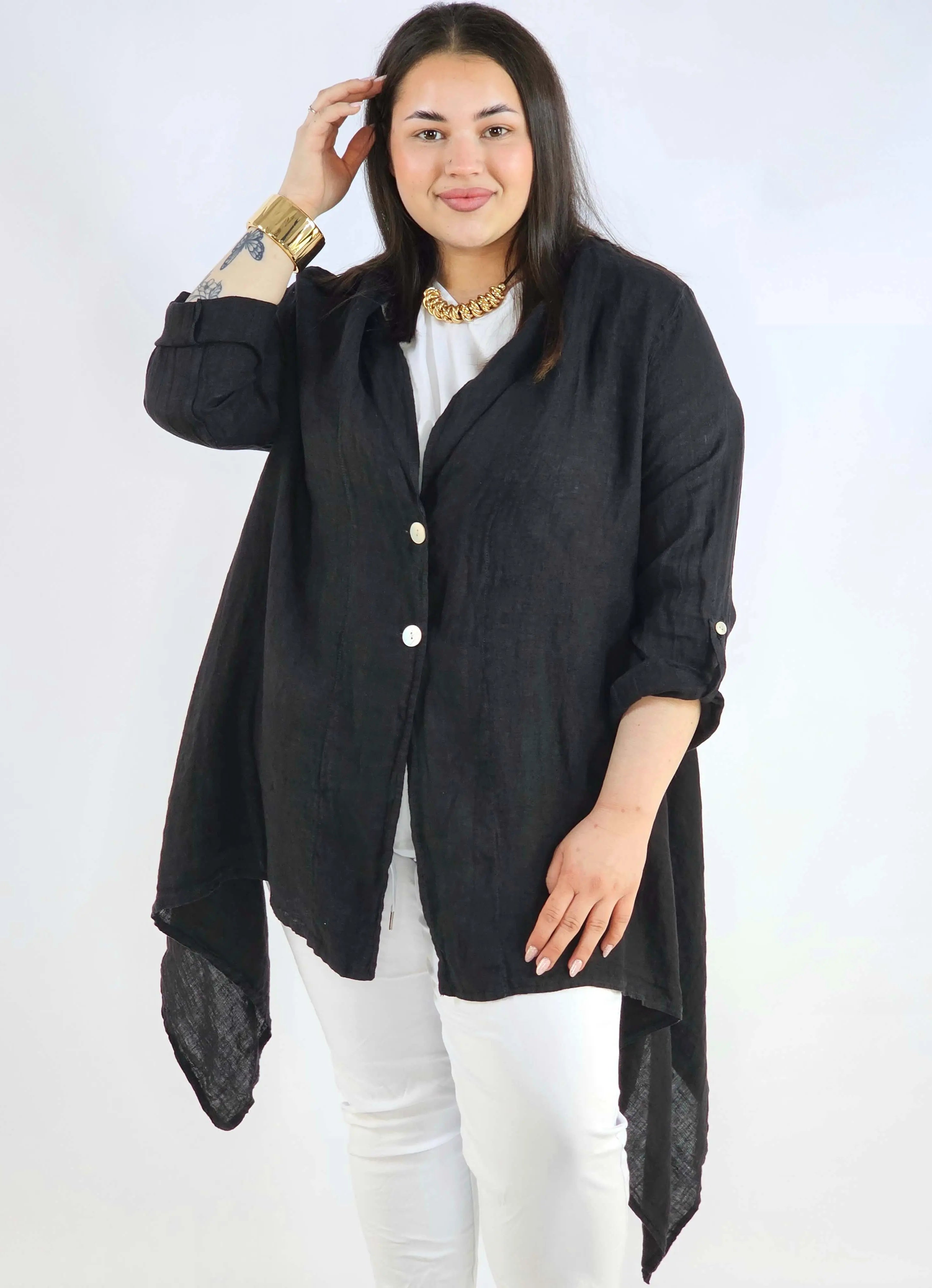 Narzutka plus size – lniana narzutka XXL asymetryczna oversize Stylowa XL
