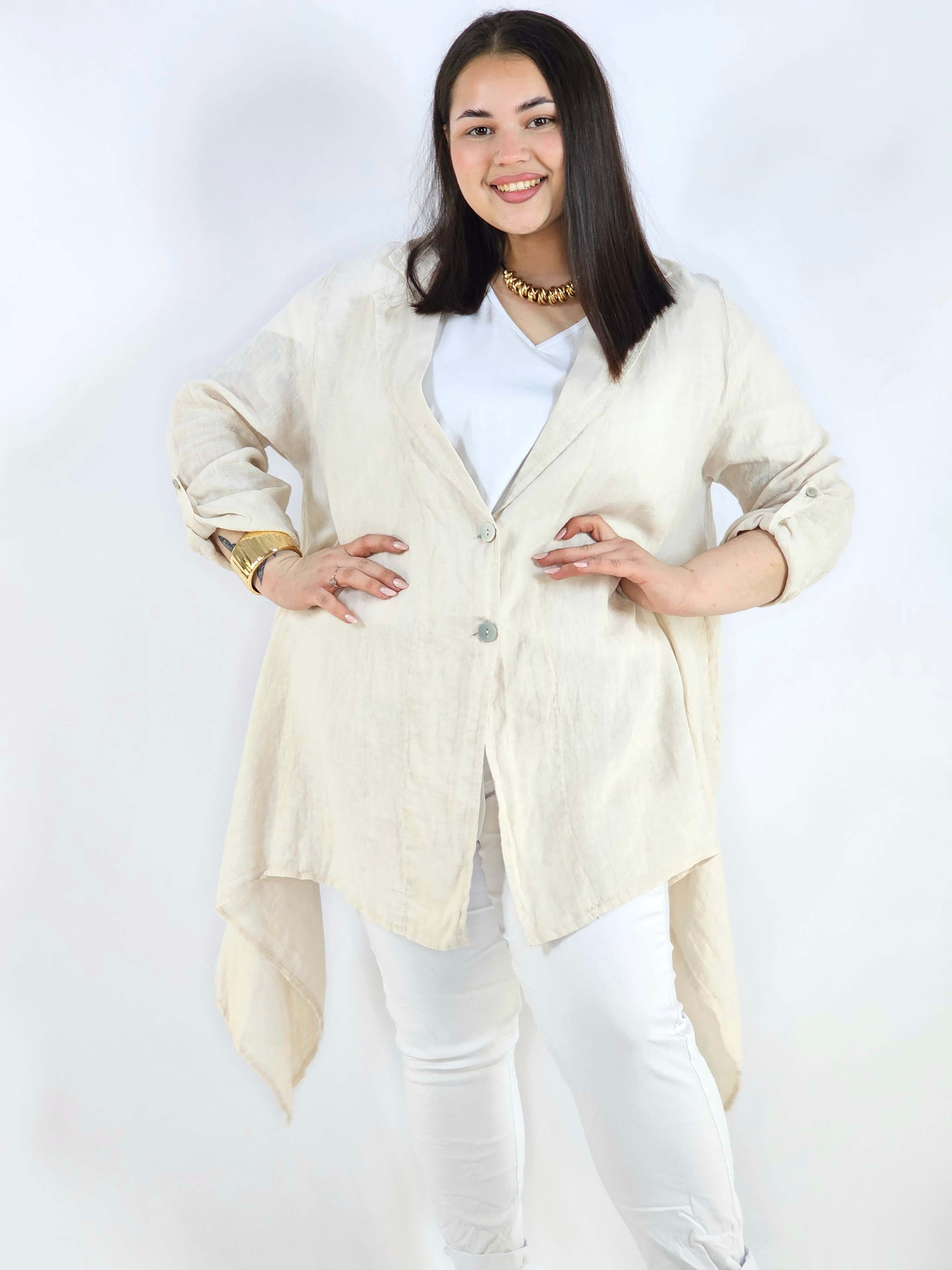 Narzutka plus size – lniana narzutka XXL asymetryczna oversize Stylowa XL