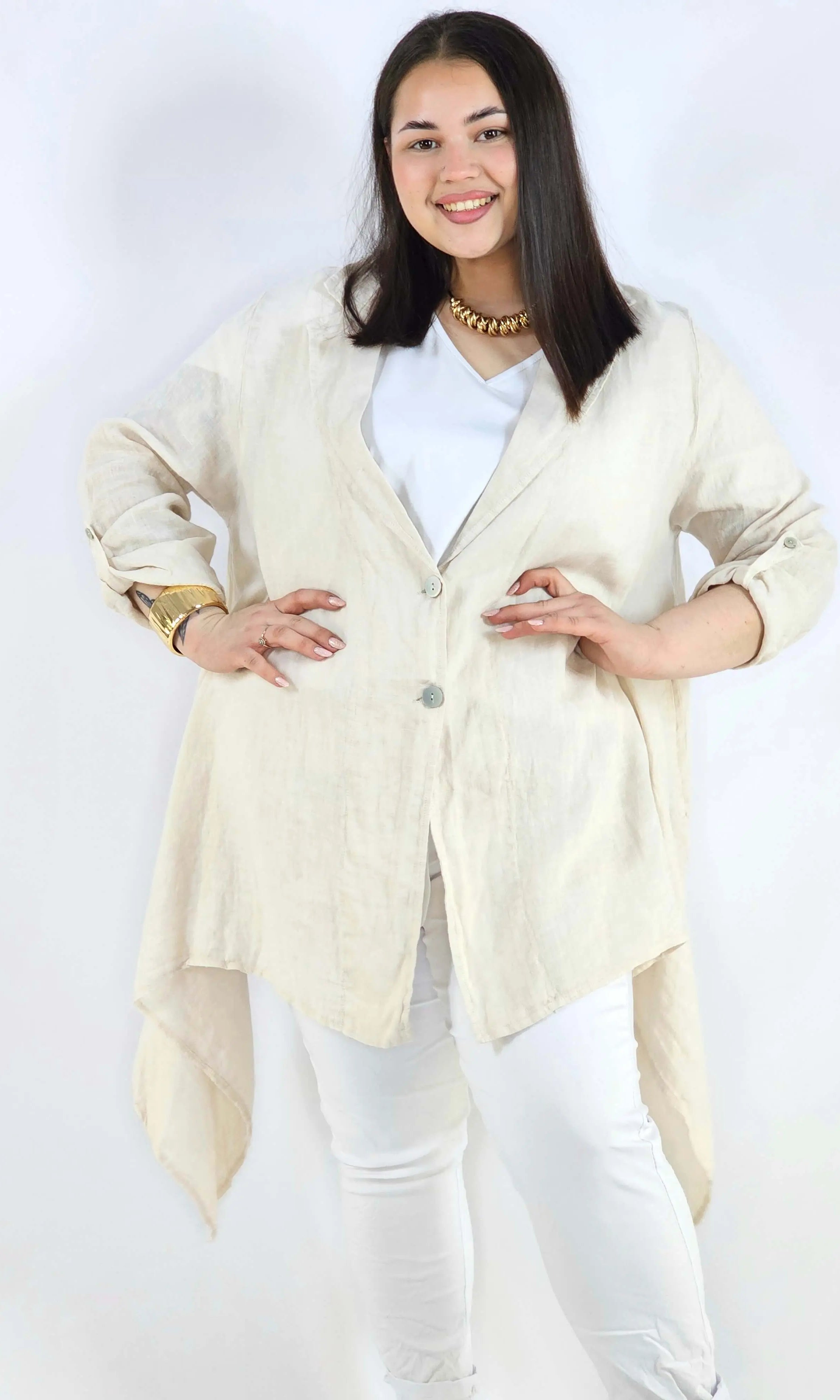 Narzutka plus size – lniana narzutka XXL asymetryczna oversize Stylowa XL