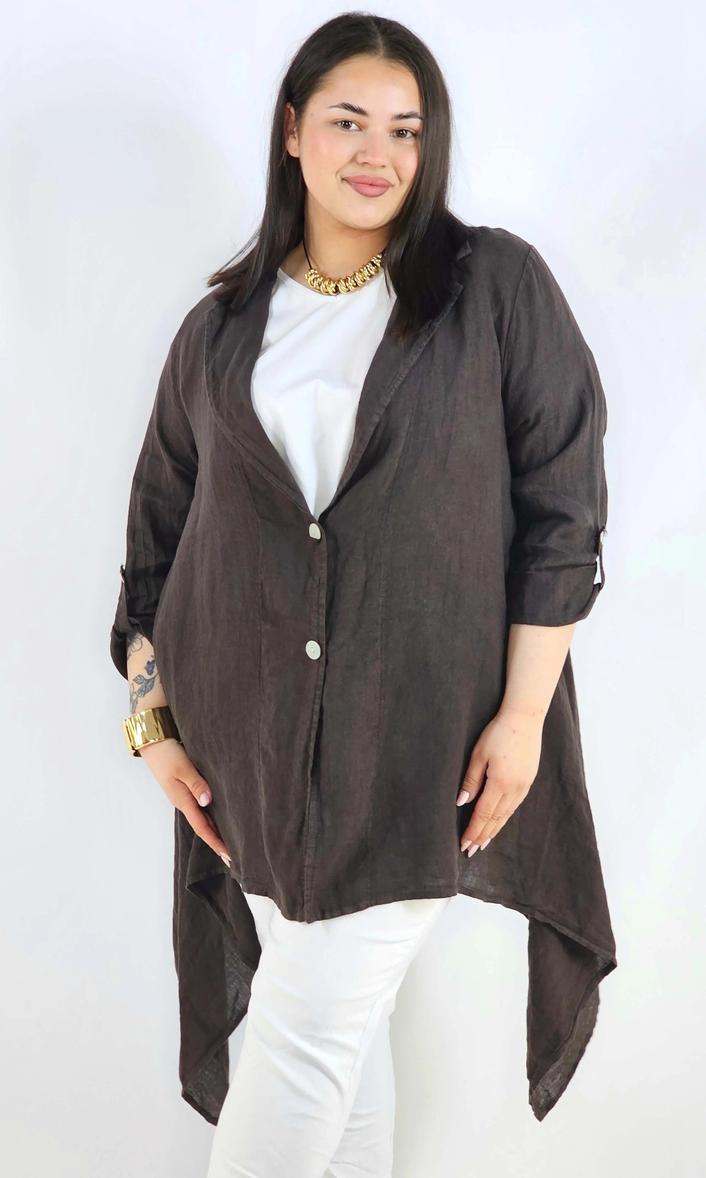 Narzutka plus size – lniana narzutka XXL asymetryczna oversize Stylowa XL