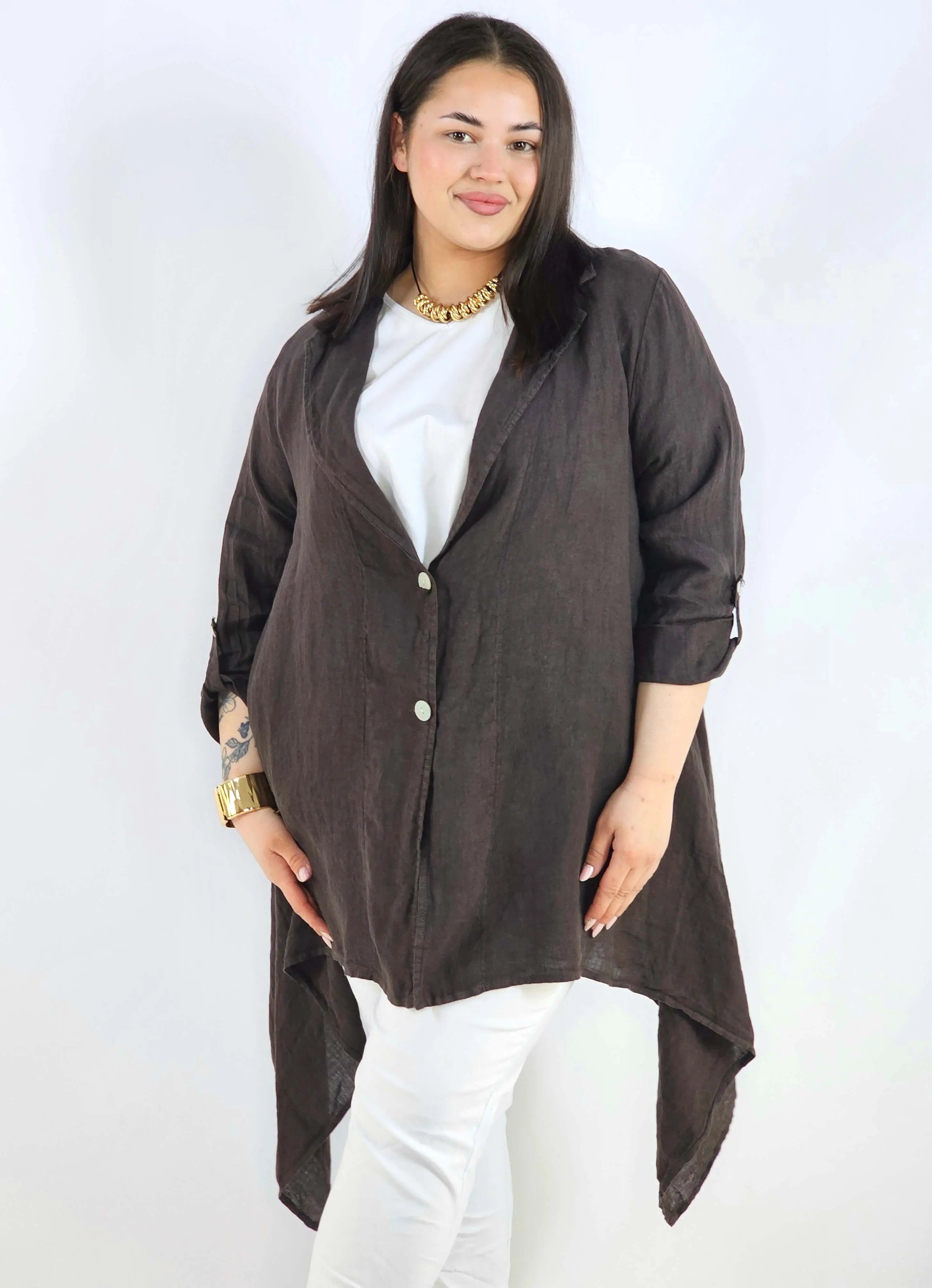 Narzutka plus size – lniana narzutka XXL asymetryczna oversize Stylowa XL