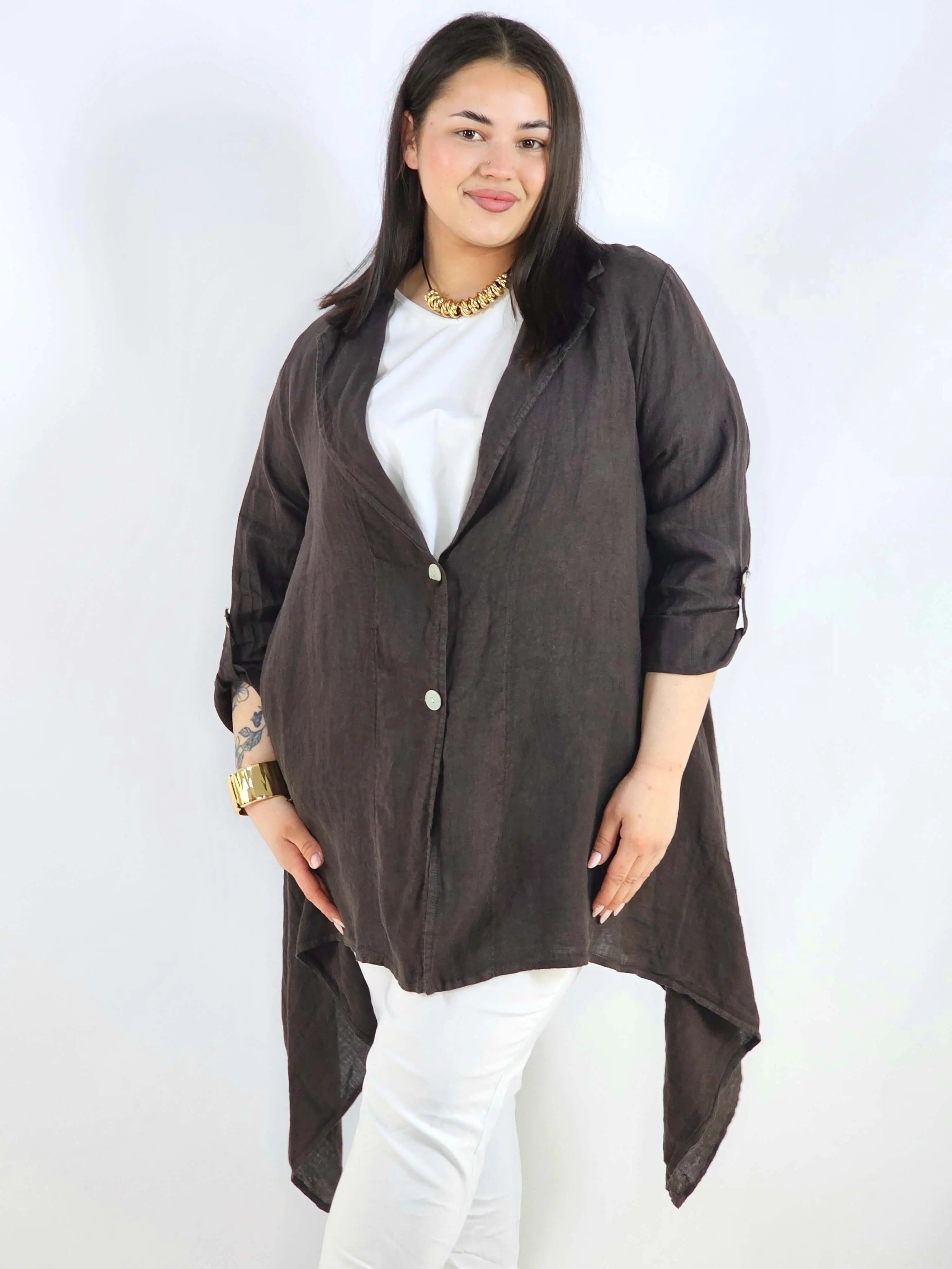 Narzutka plus size – lniana narzutka XXL asymetryczna oversize Stylowa XL