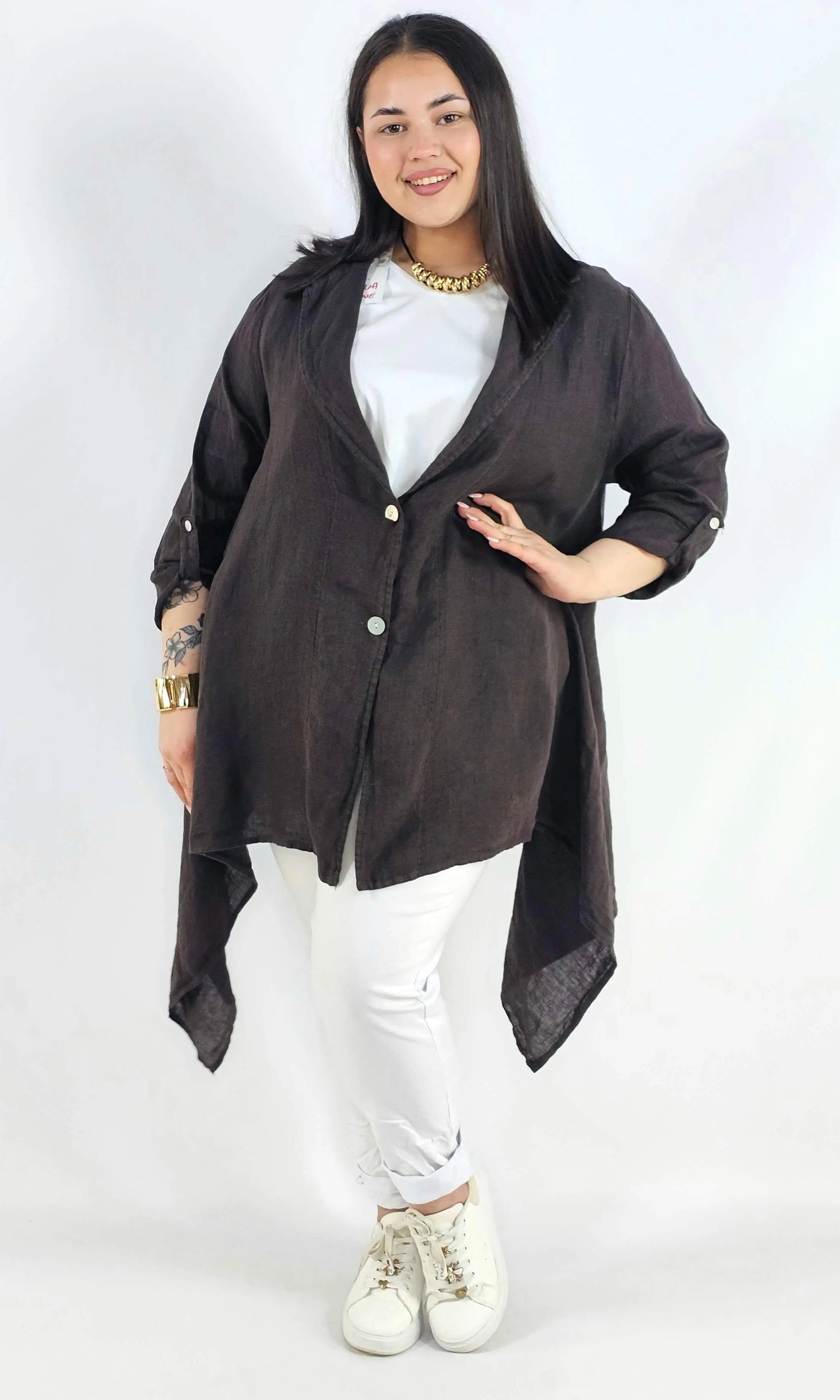 Narzutka plus size – lniana narzutka XXL asymetryczna oversize Stylowa XL