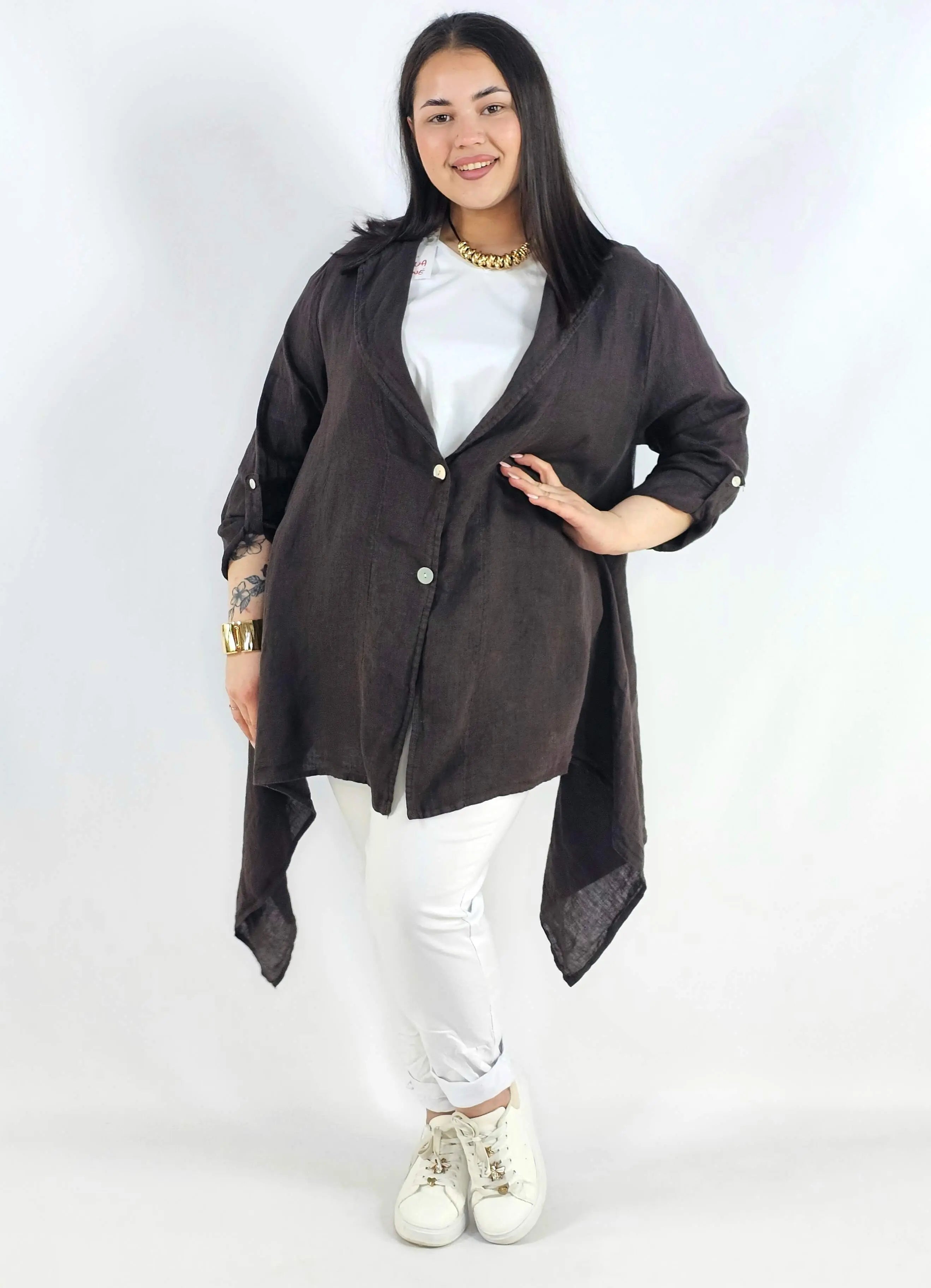 Narzutka plus size – lniana narzutka XXL asymetryczna oversize Stylowa XL