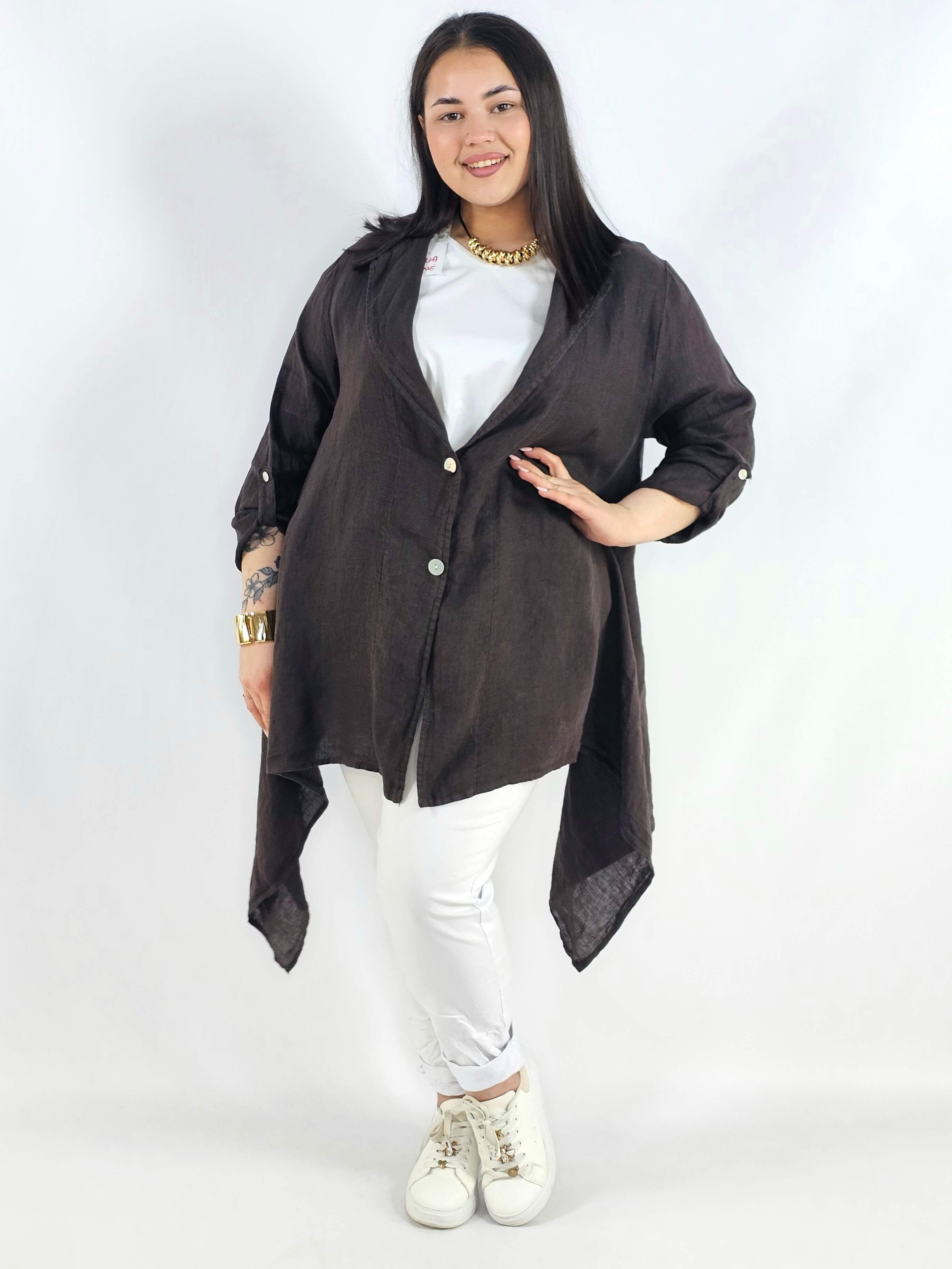Narzutka plus size – lniana narzutka XXL asymetryczna oversize Stylowa XL