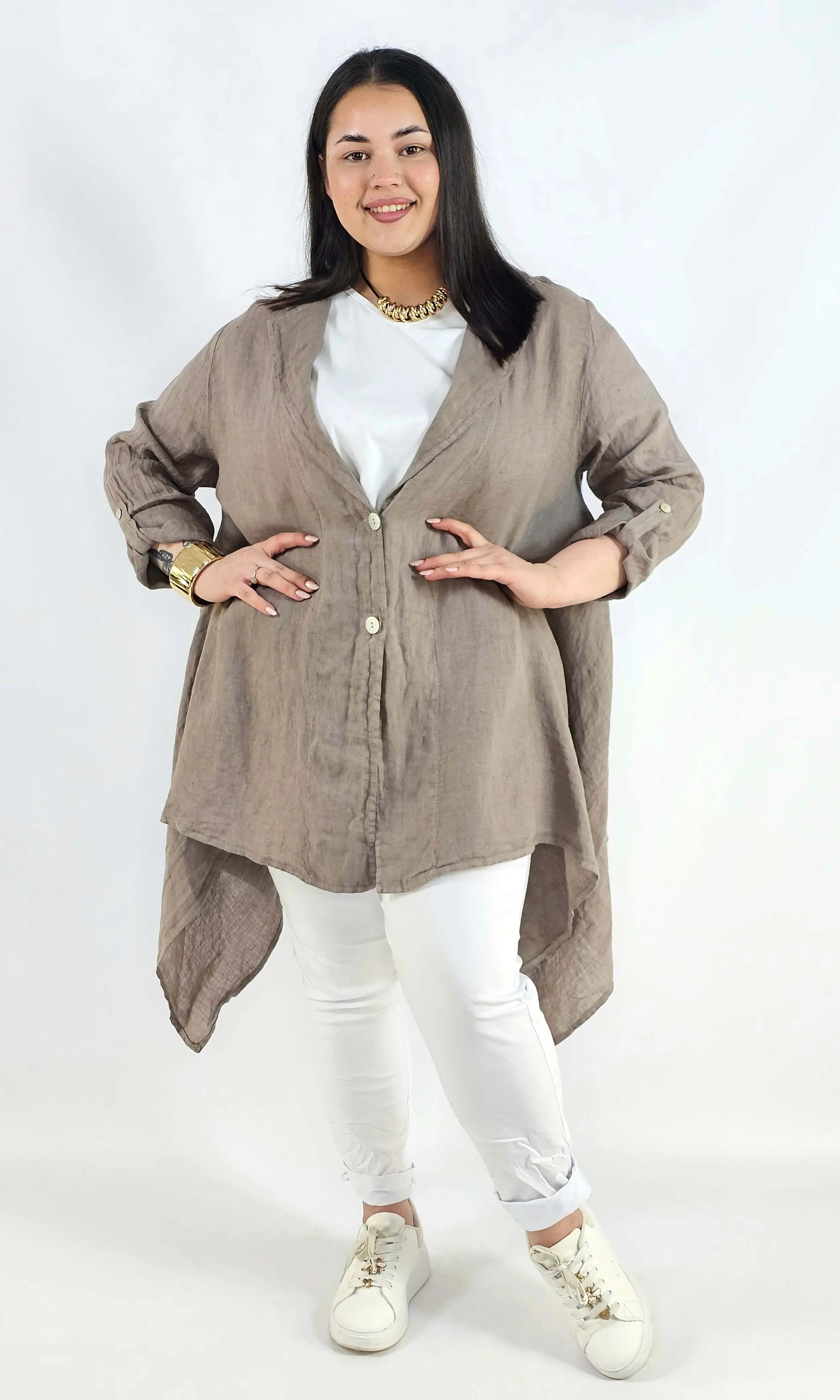 Narzutka plus size – lniana narzutka XXL asymetryczna oversize Stylowa XL