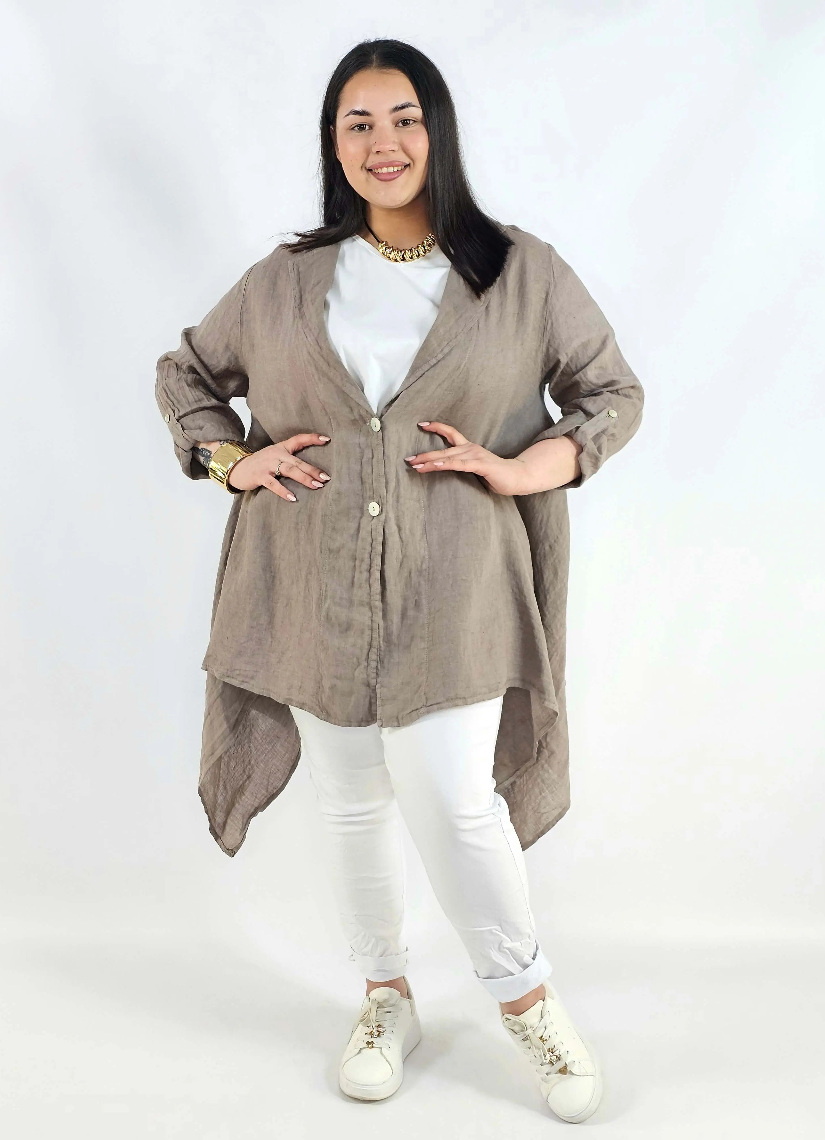 Narzutka plus size – lniana narzutka XXL asymetryczna oversize Stylowa XL