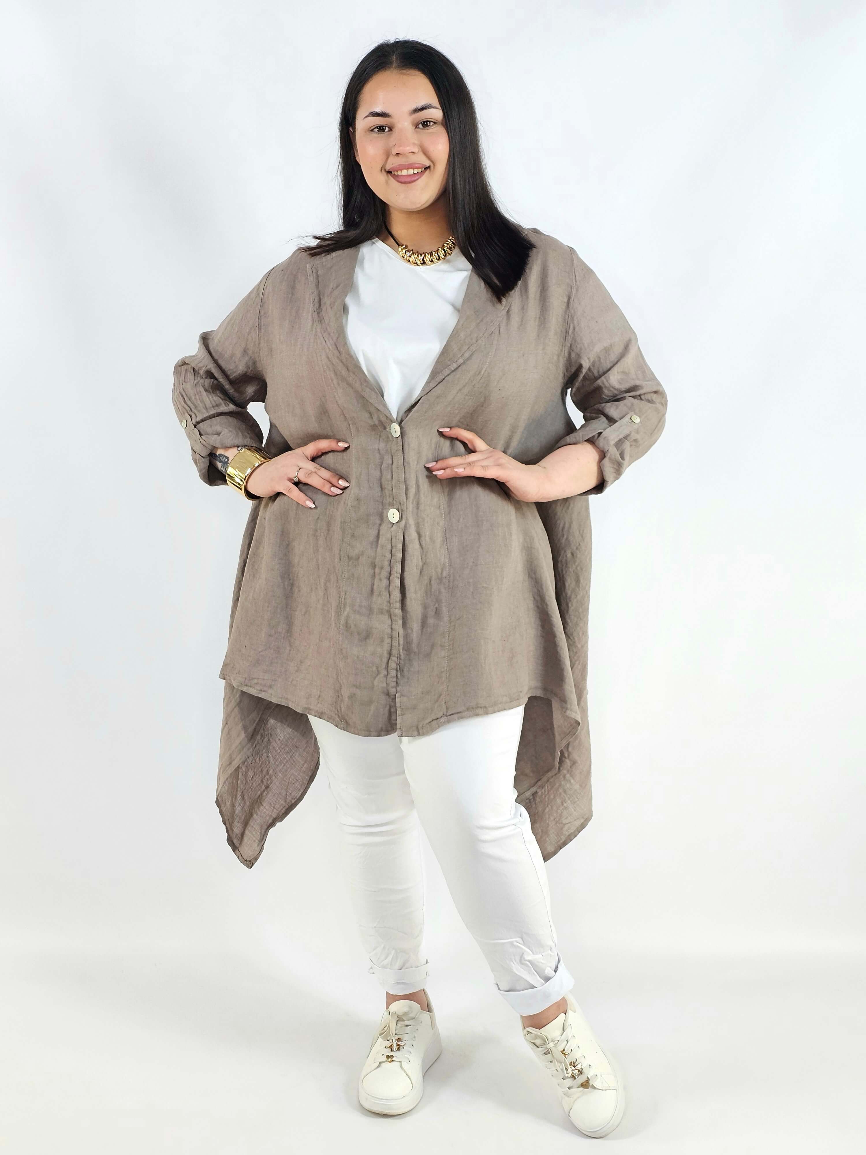Narzutka plus size – lniana narzutka XXL asymetryczna oversize Stylowa XL