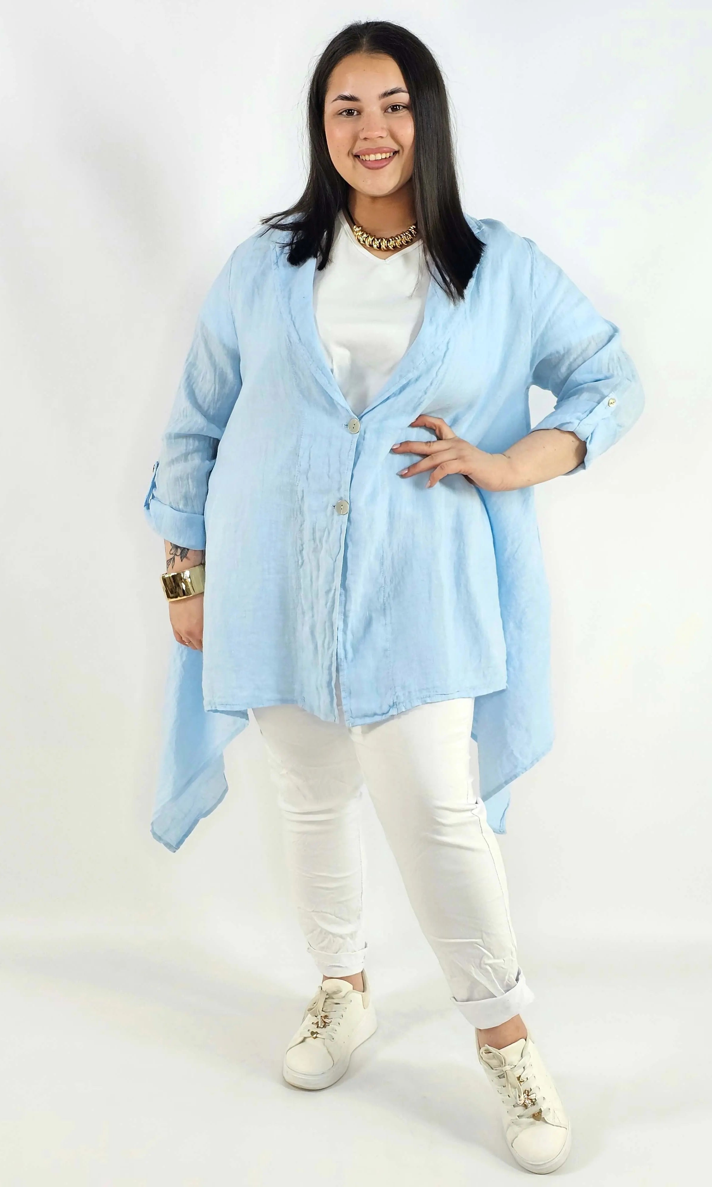 Narzutka plus size – lniana narzutka XXL asymetryczna oversize Stylowa XL
