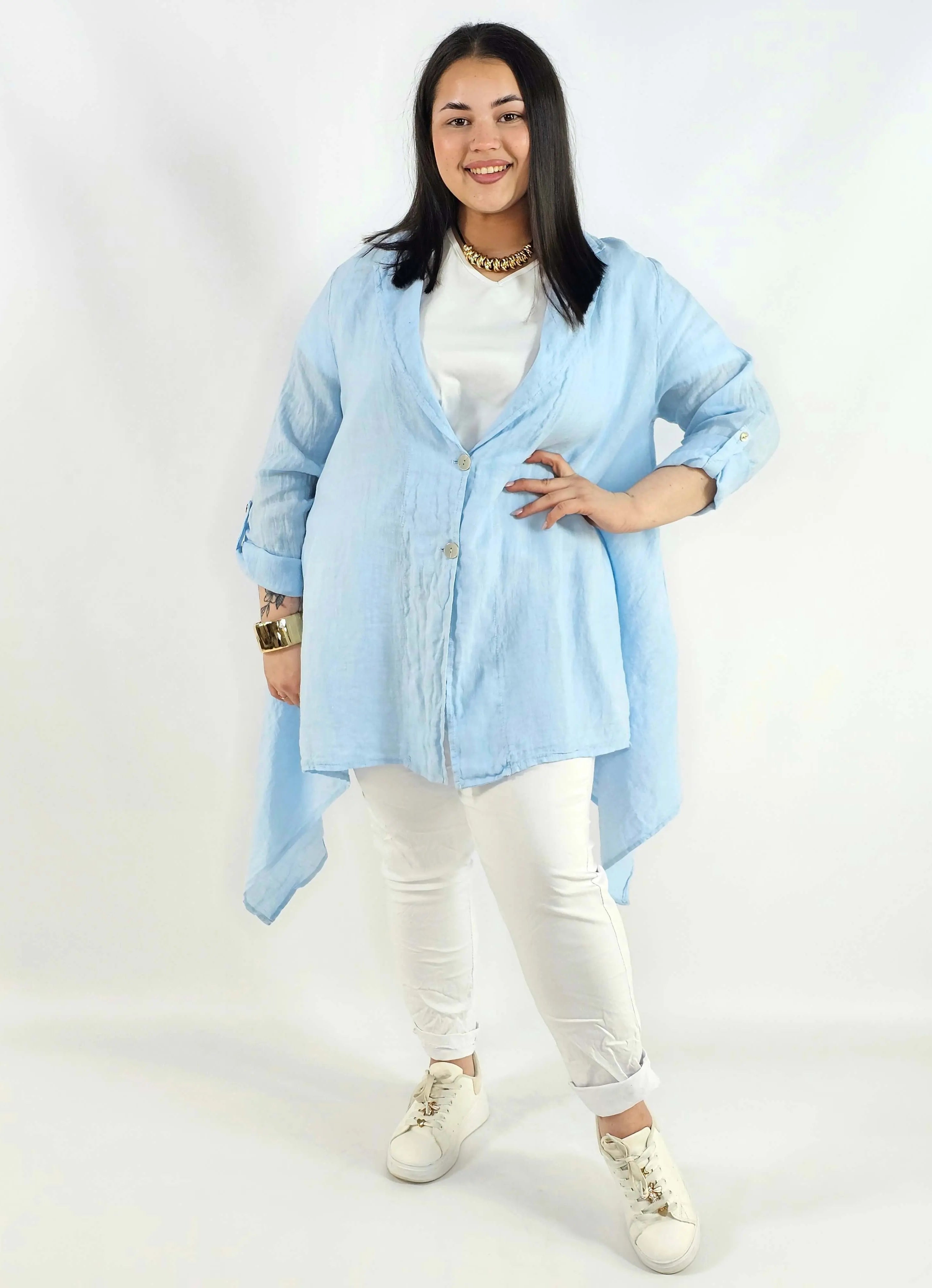 Narzutka plus size – lniana narzutka XXL asymetryczna oversize Stylowa XL