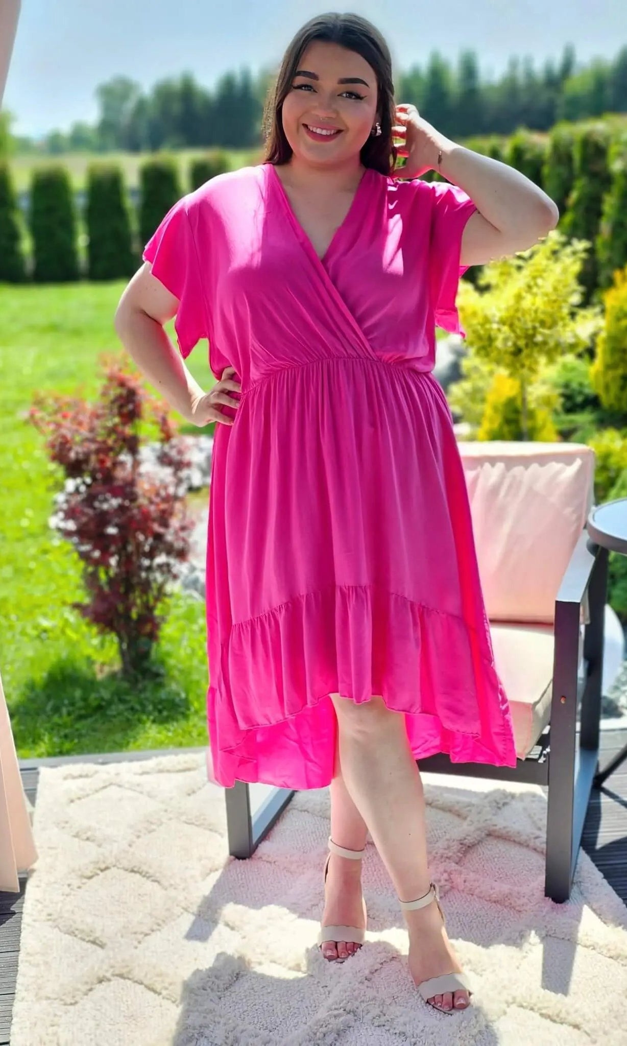 Piękna sukienka kopertowa z przodem krótszym Stylowa XL