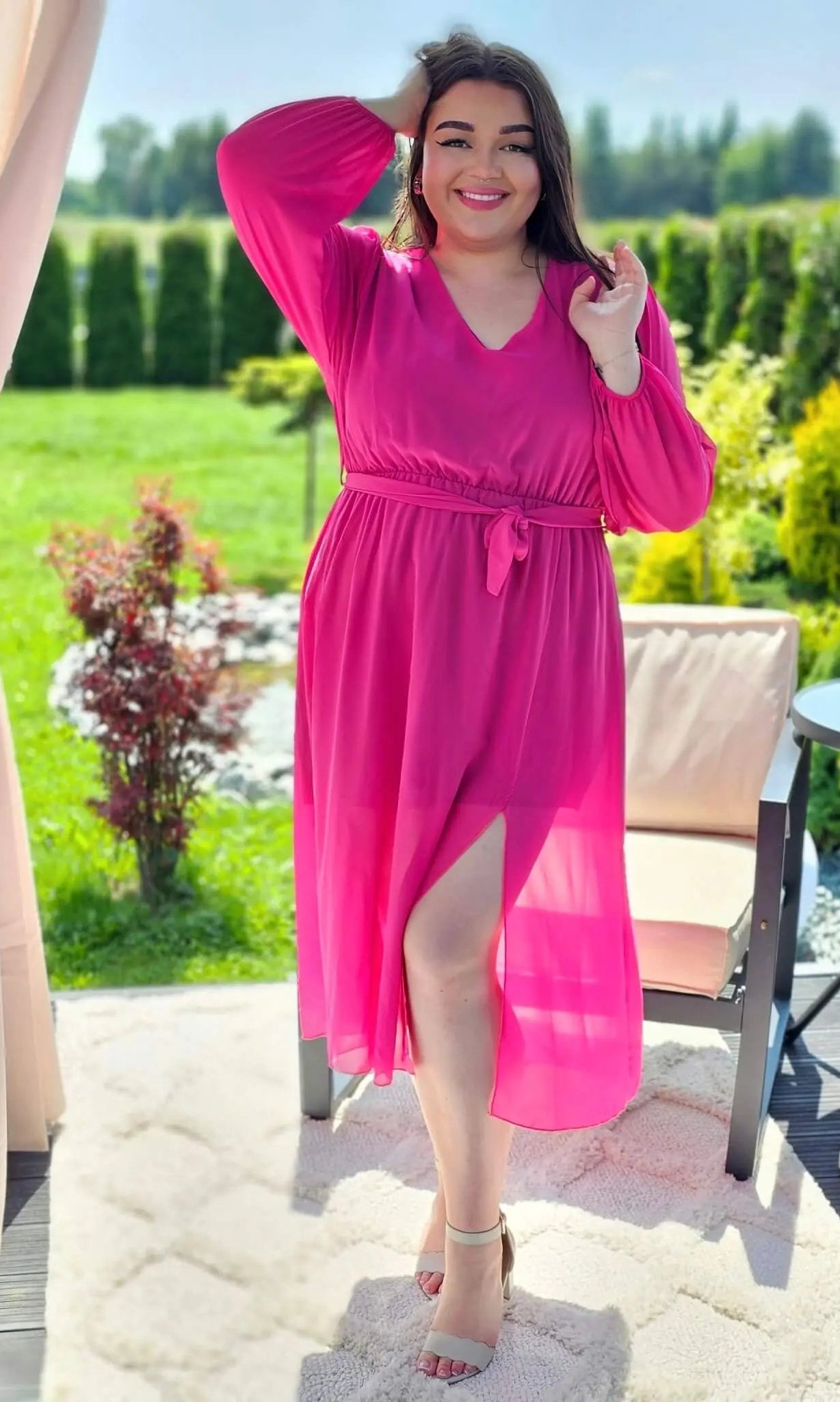 Piękna sukienka szyfonowa, w pasie gumka, super model - kilka kolorów Stylowa XL