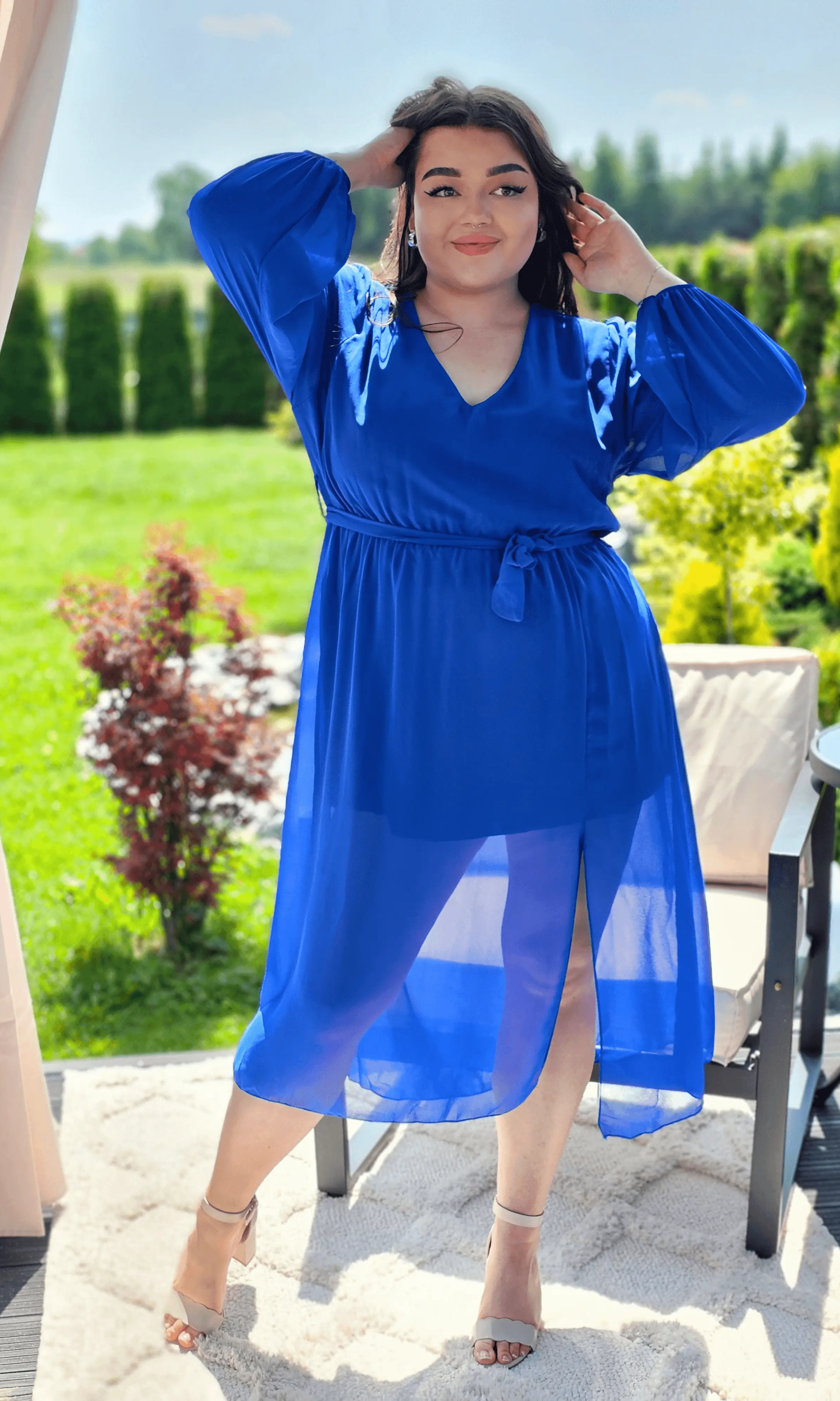 Piękna sukienka szyfonowa, w pasie gumka, super model - kilka kolorów Stylowa XL