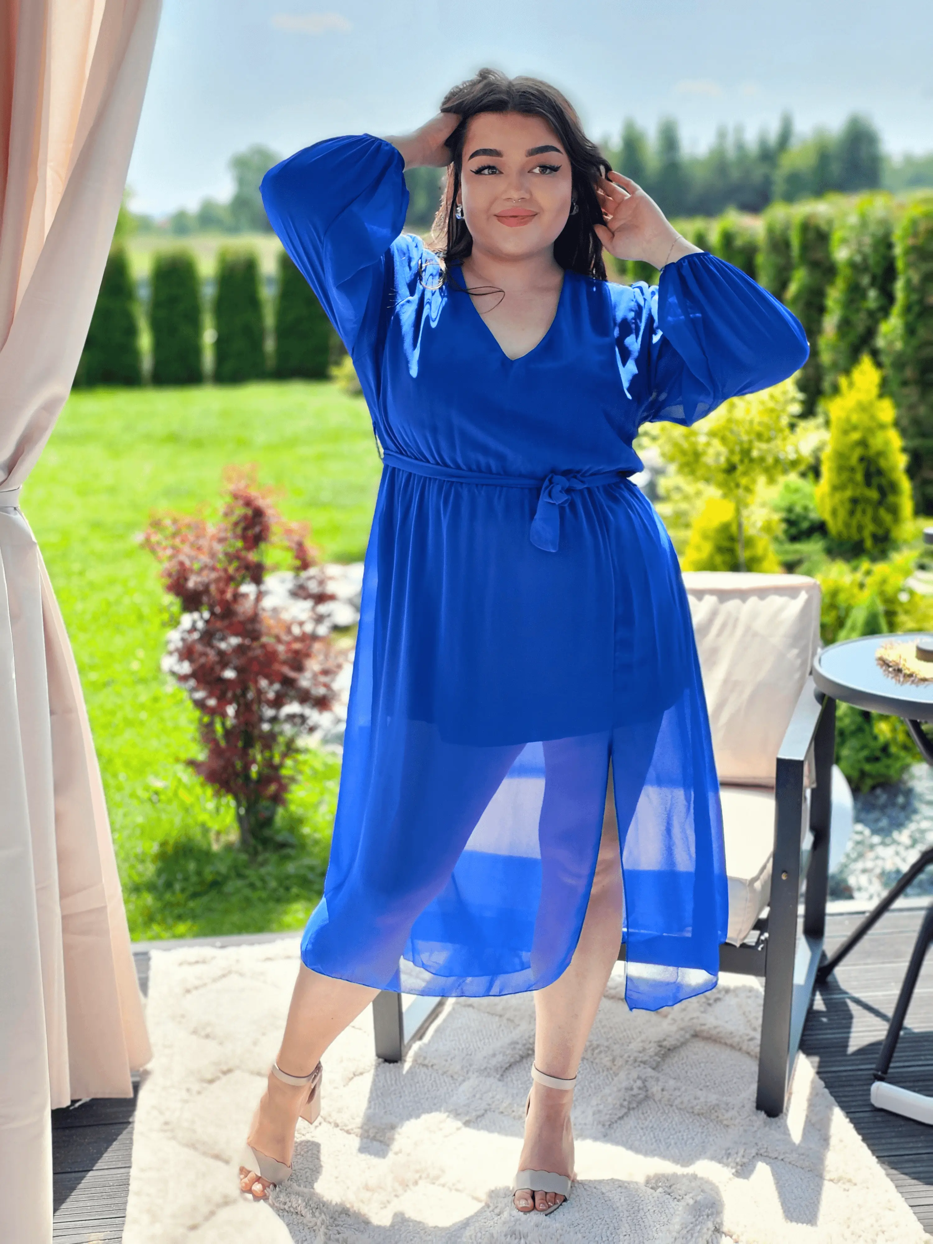 Piękna sukienka szyfonowa, w pasie gumka, super model - kilka kolorów Stylowa XL