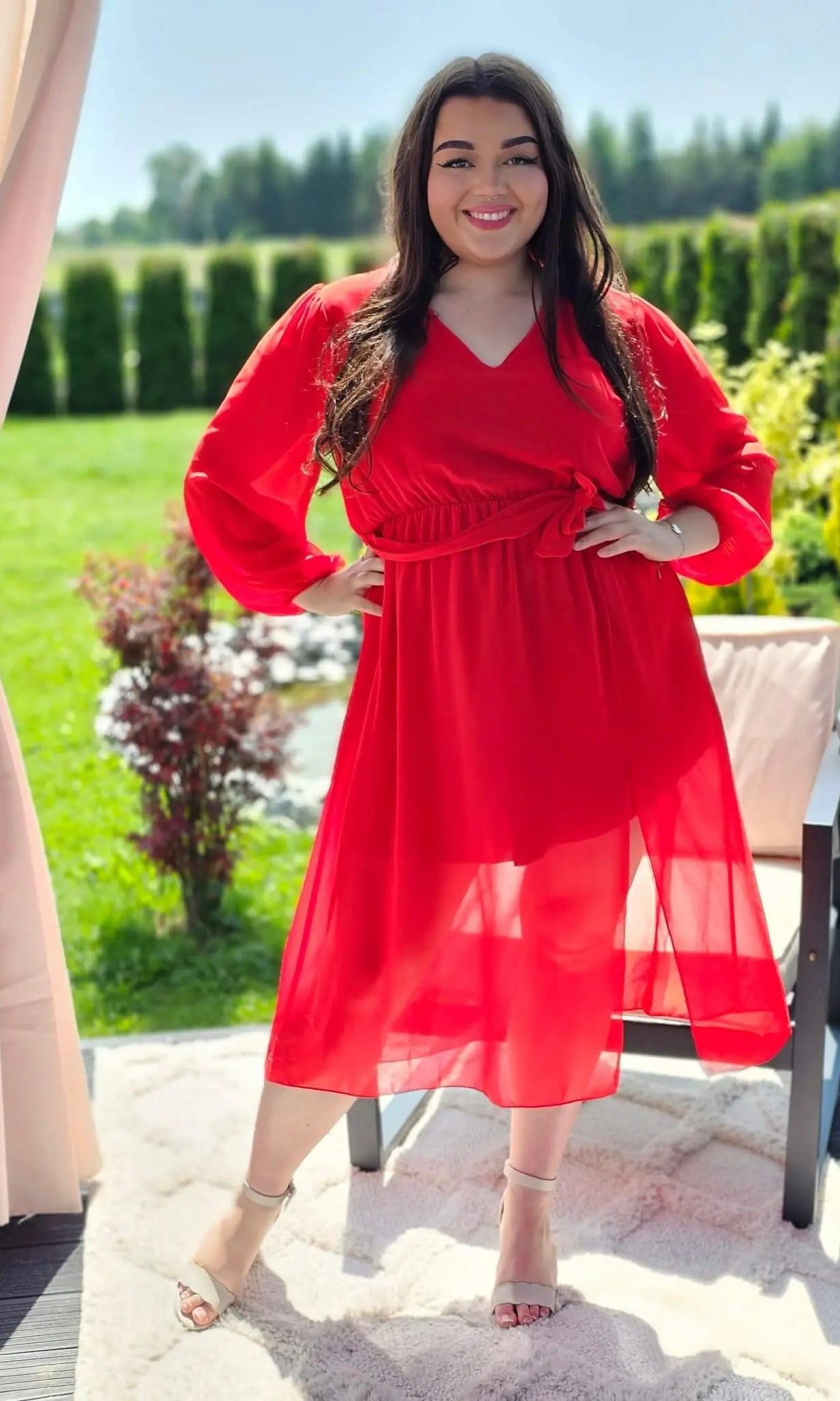 Piękna sukienka szyfonowa, w pasie gumka, super model - kilka kolorów Stylowa XL