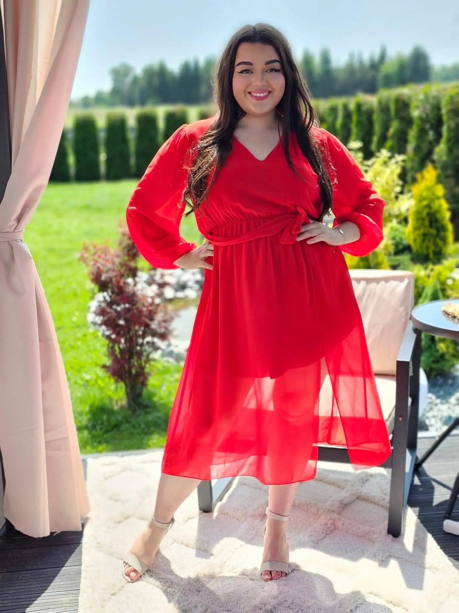 Piękna sukienka szyfonowa, w pasie gumka, super model - kilka kolorów Stylowa XL