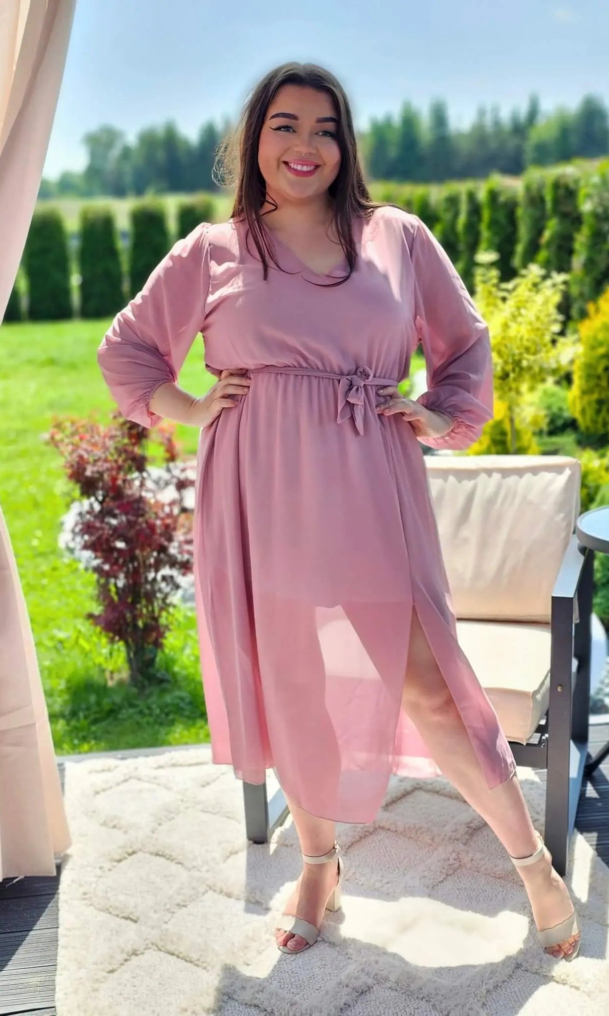 Piękna sukienka szyfonowa, w pasie gumka, super model - kilka kolorów Stylowa XL