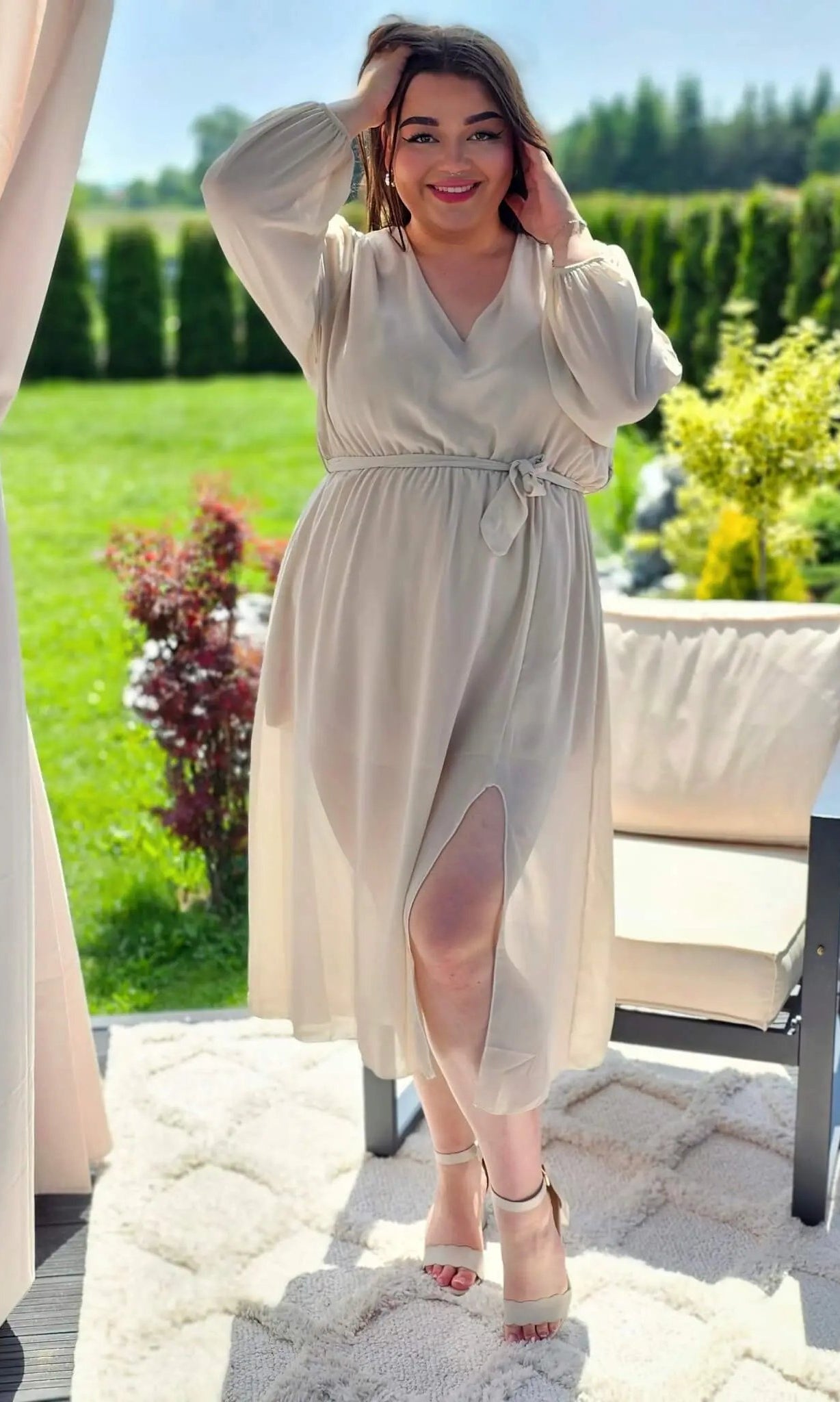 Piękna sukienka szyfonowa, w pasie gumka, super model - kilka kolorów Stylowa XL