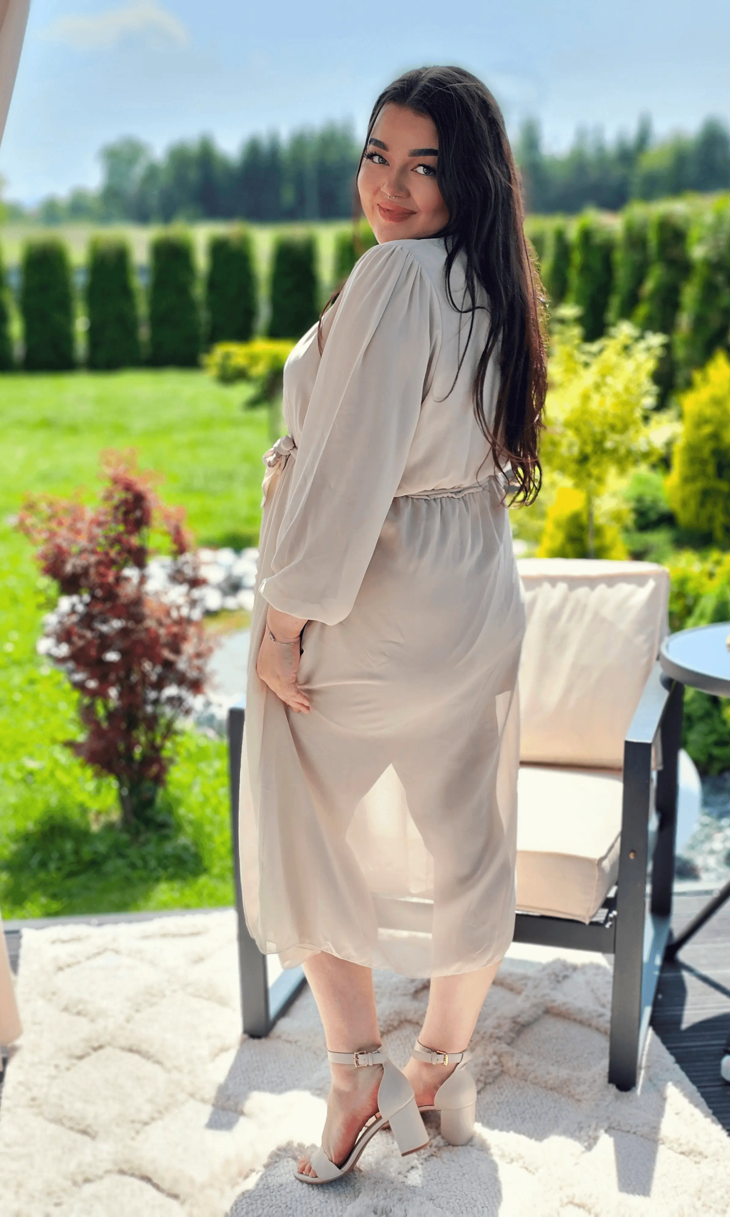 Piękna sukienka szyfonowa, w pasie gumka, super model - kilka kolorów Stylowa XL