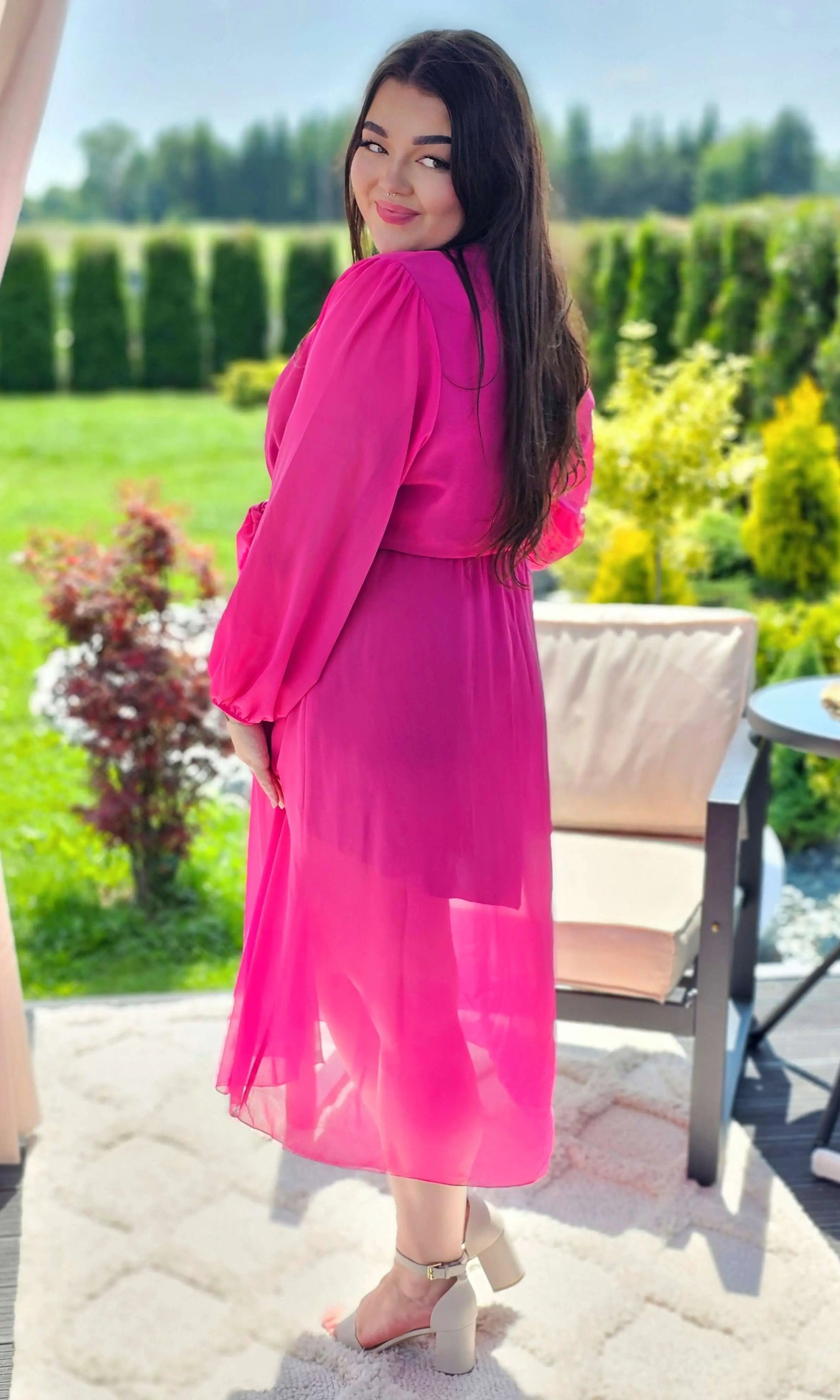 Piękna sukienka szyfonowa, w pasie gumka, super model - kilka kolorów Stylowa XL