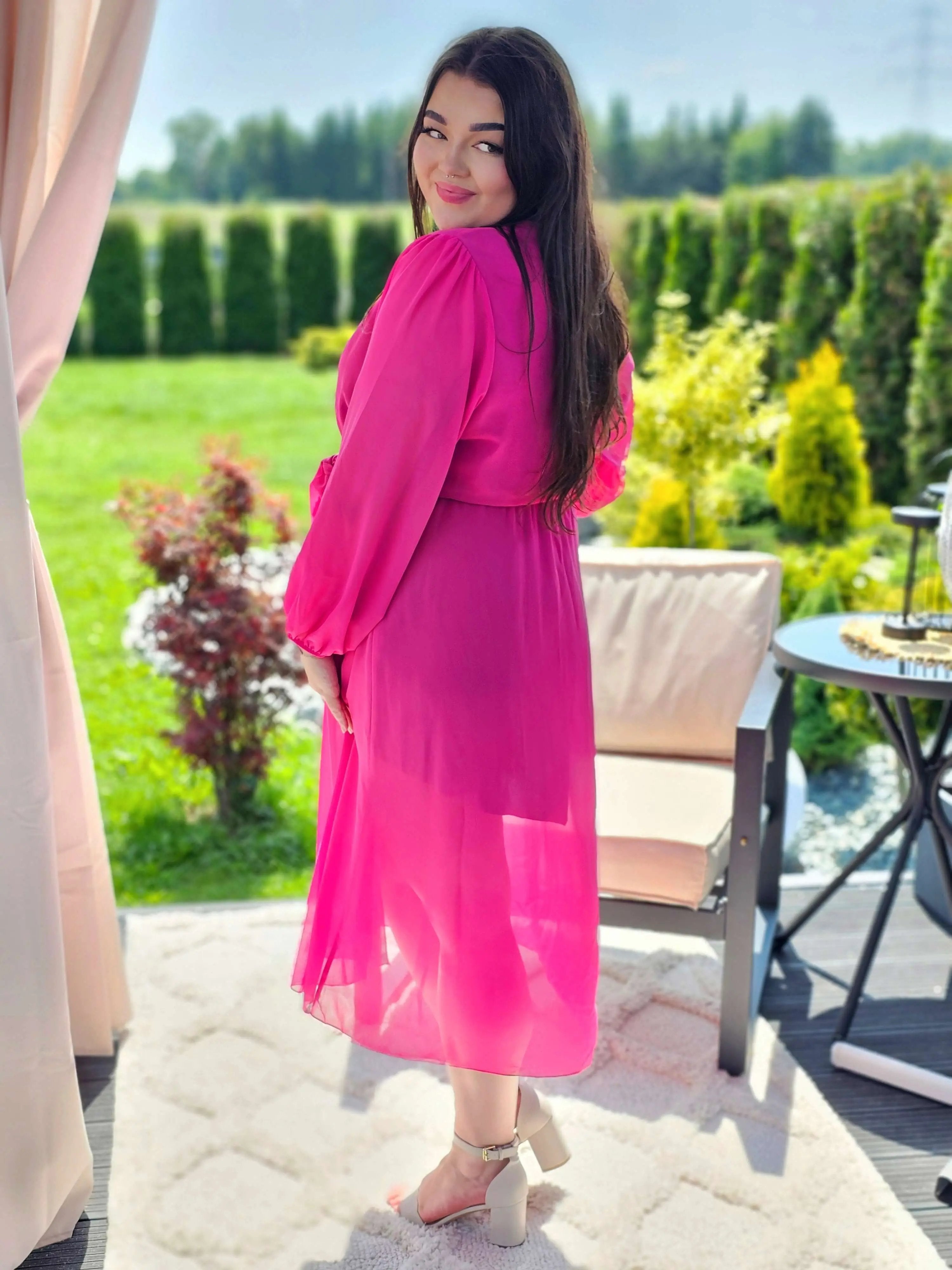 Piękna sukienka szyfonowa, w pasie gumka, super model - kilka kolorów Stylowa XL