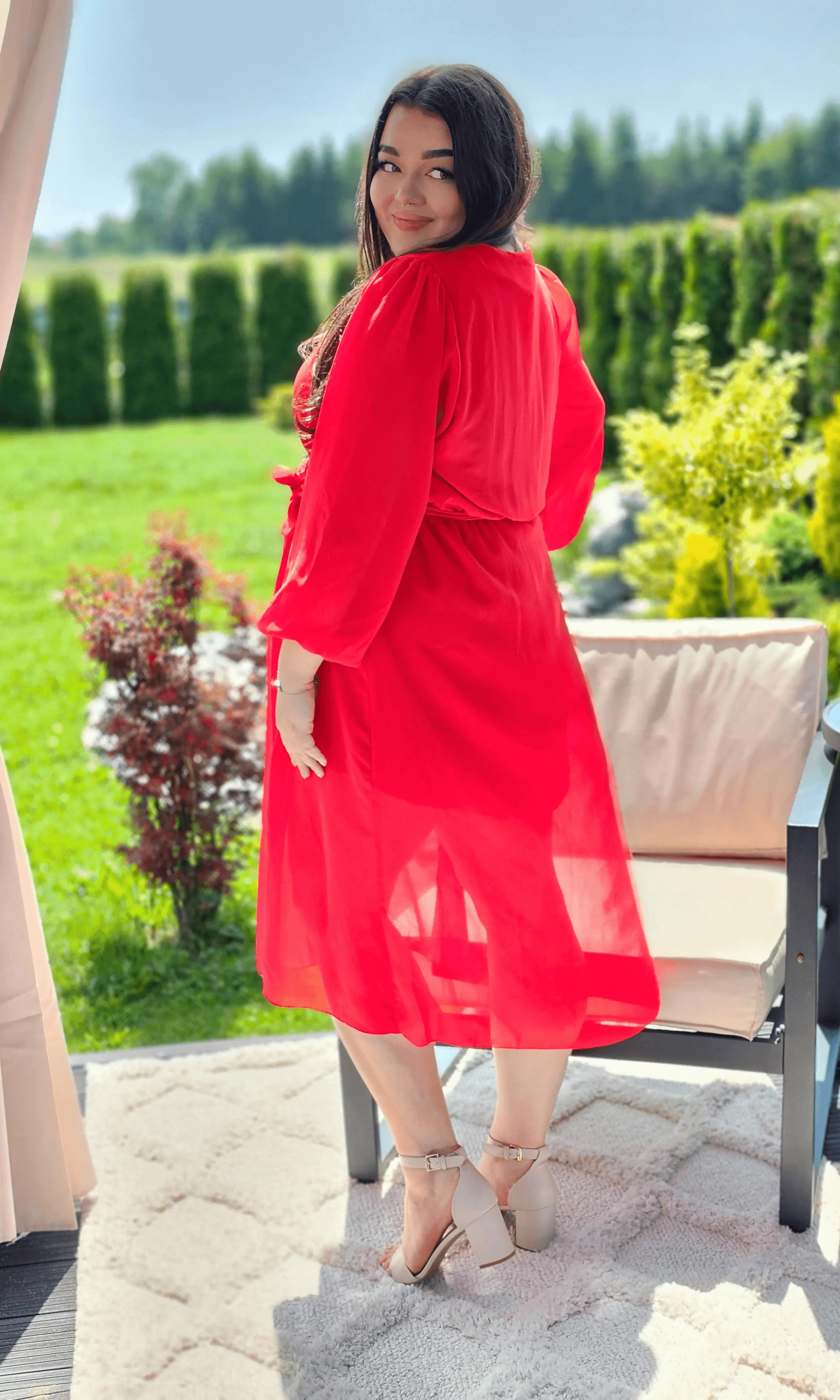 Piękna sukienka szyfonowa, w pasie gumka, super model - kilka kolorów Stylowa XL