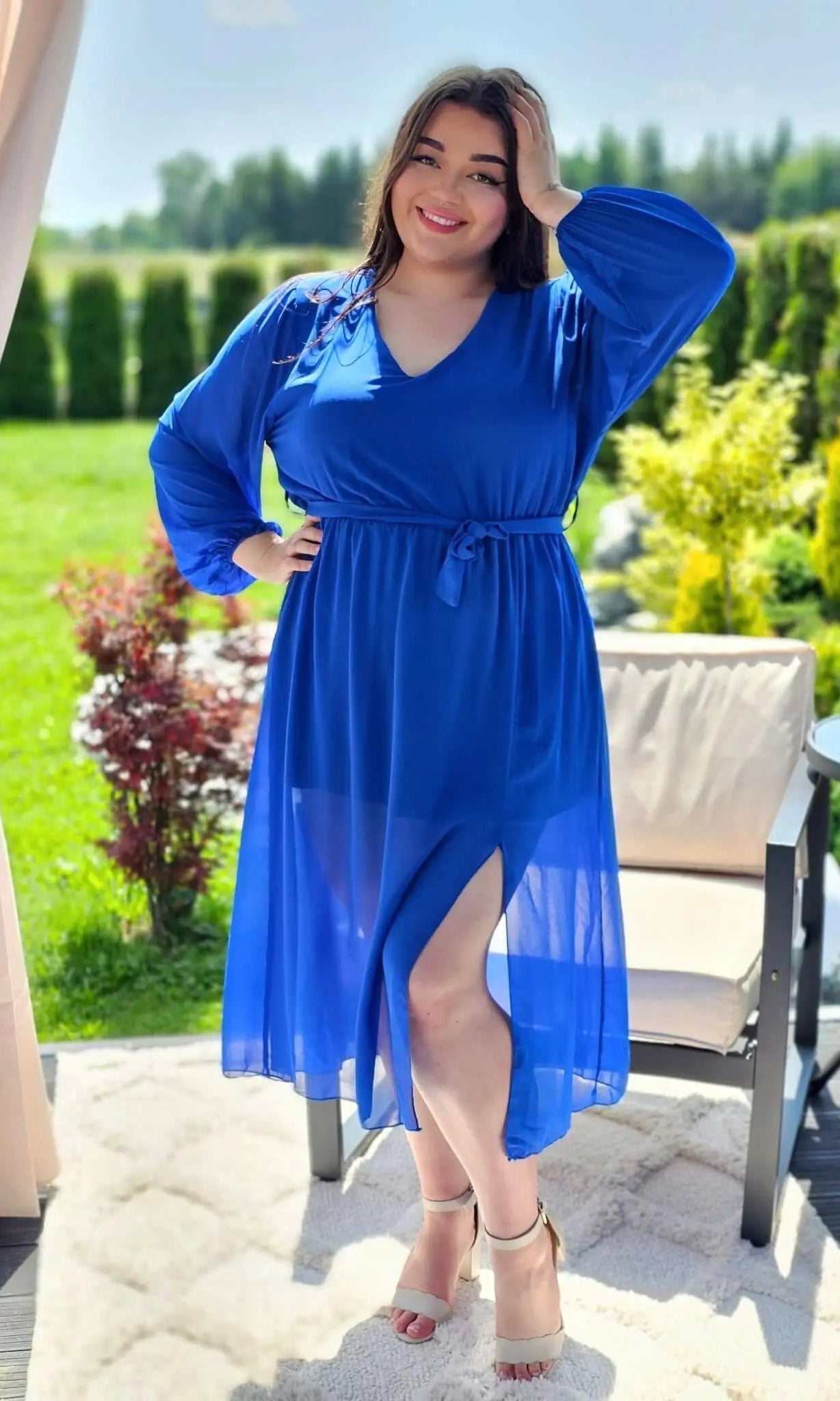 Piękna sukienka szyfonowa, w pasie gumka, super model - kilka kolorów Stylowa XL