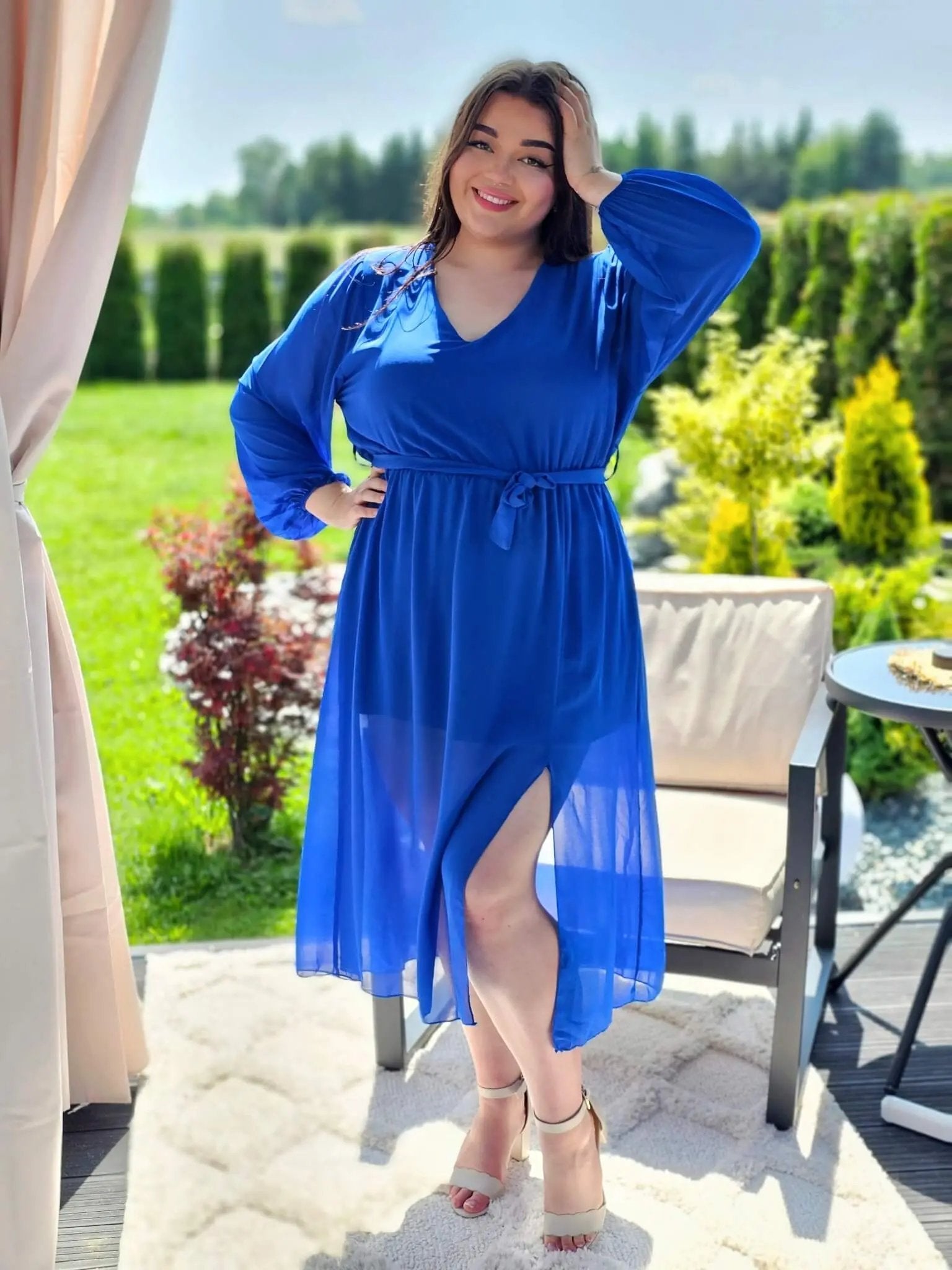 Piękna sukienka szyfonowa, w pasie gumka, super model - kilka kolorów Stylowa XL