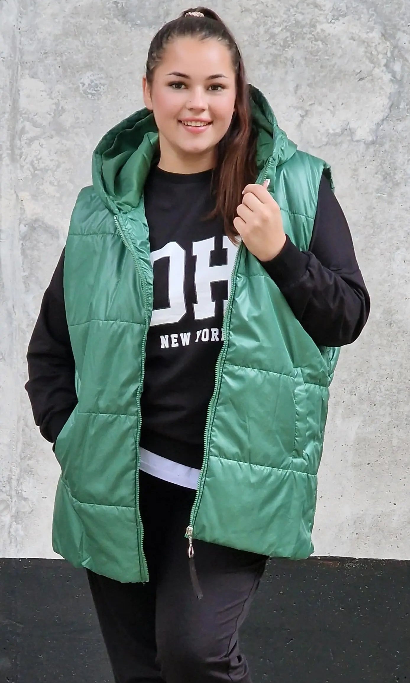 Pikowana kamizelka z kapturem Stylowa XL