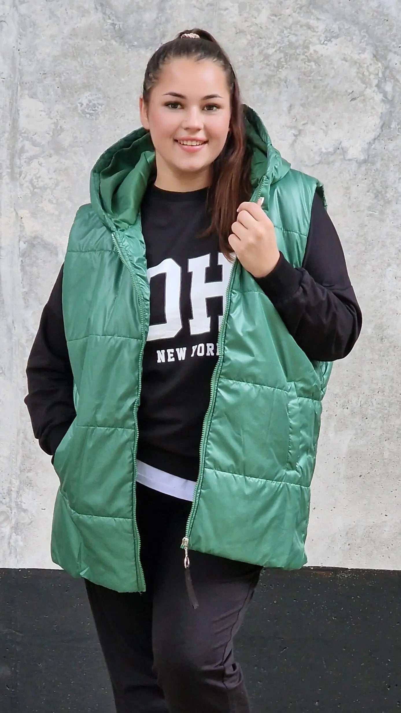 Pikowana kamizelka z kapturem Stylowa XL