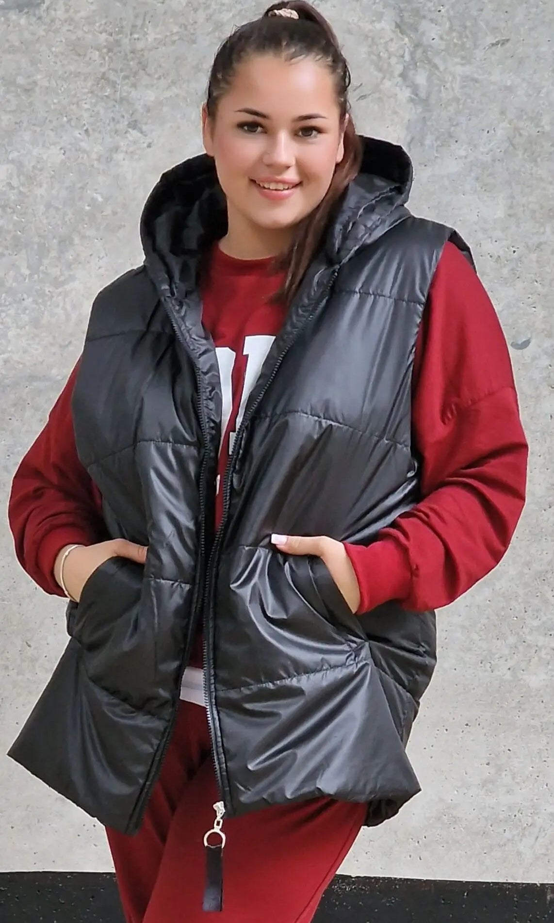 Pikowana kamizelka z kapturem Stylowa XL