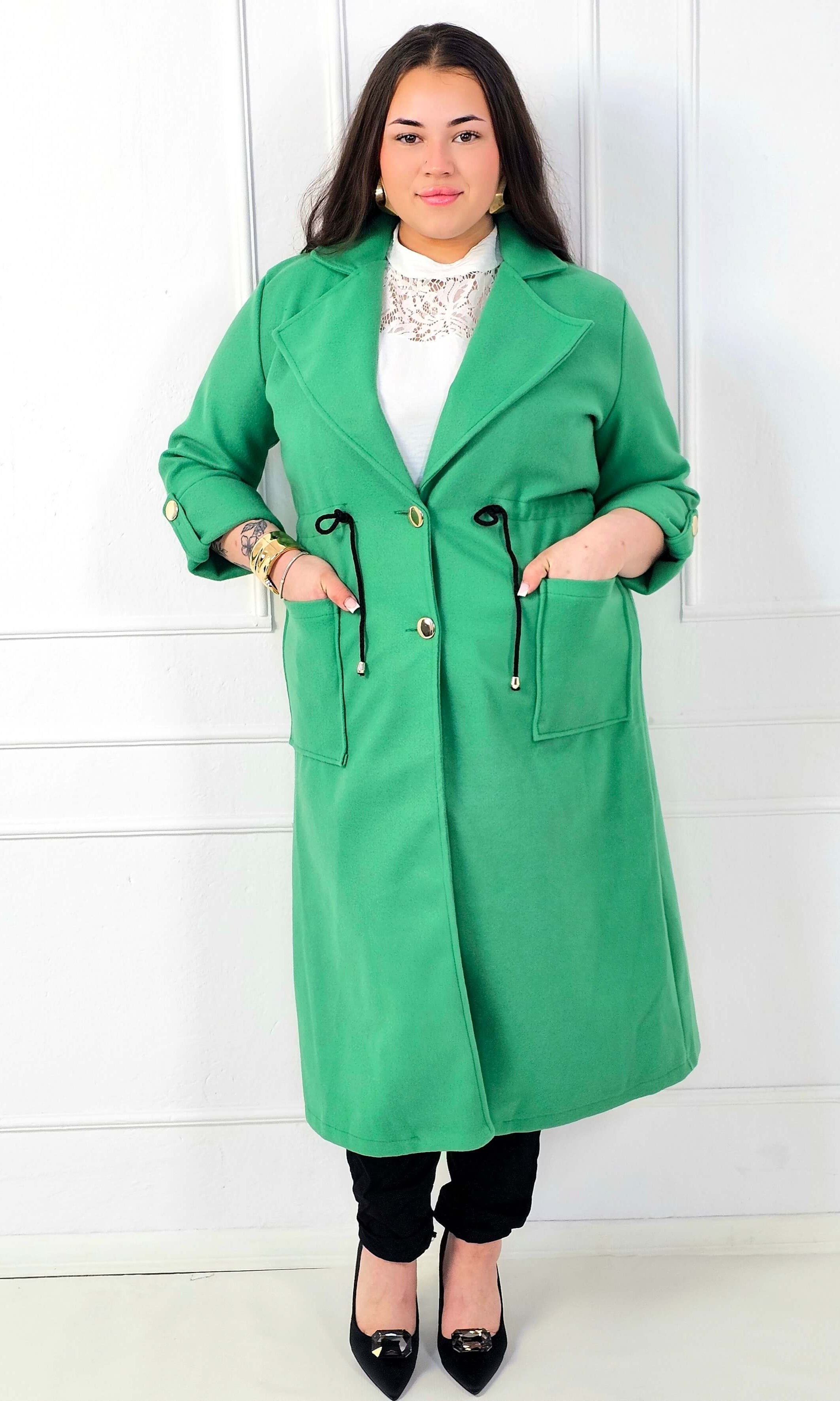 Płaszcz plus size z kieszeniami i regulacją w talii Stylowa XL