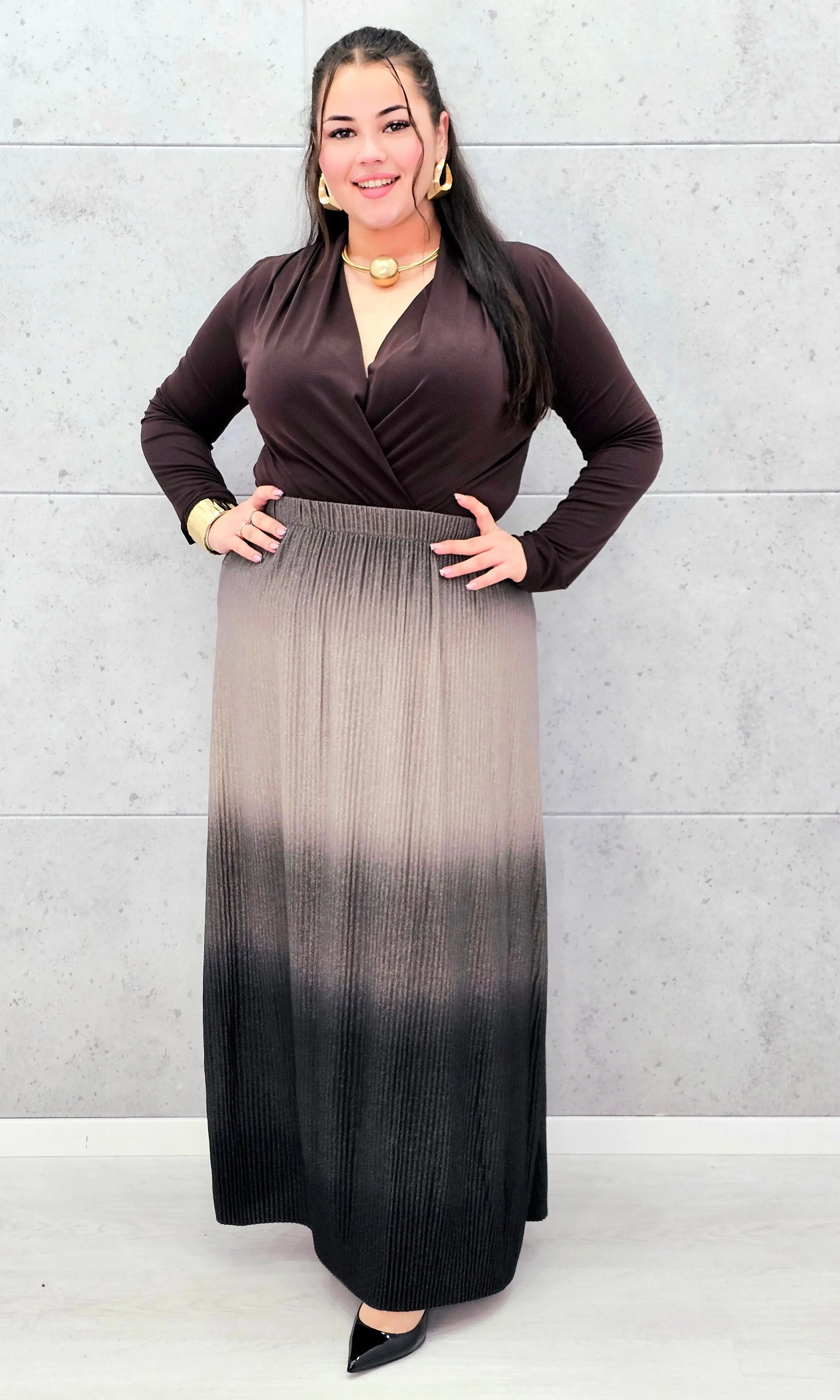Plisowana spódnica maxi ombre plus size Stylowa XL