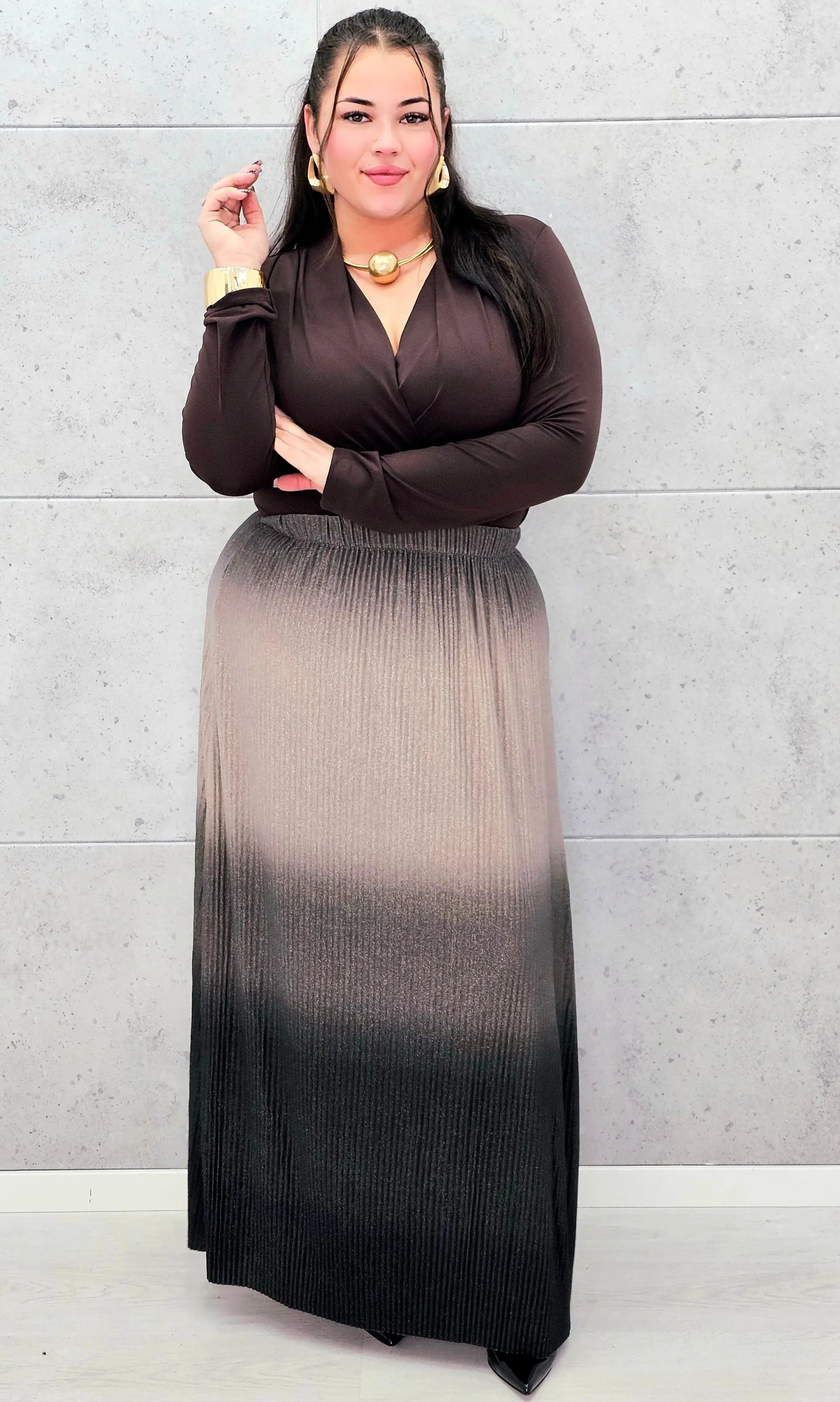 Plisowana spódnica maxi ombre plus size Stylowa XL