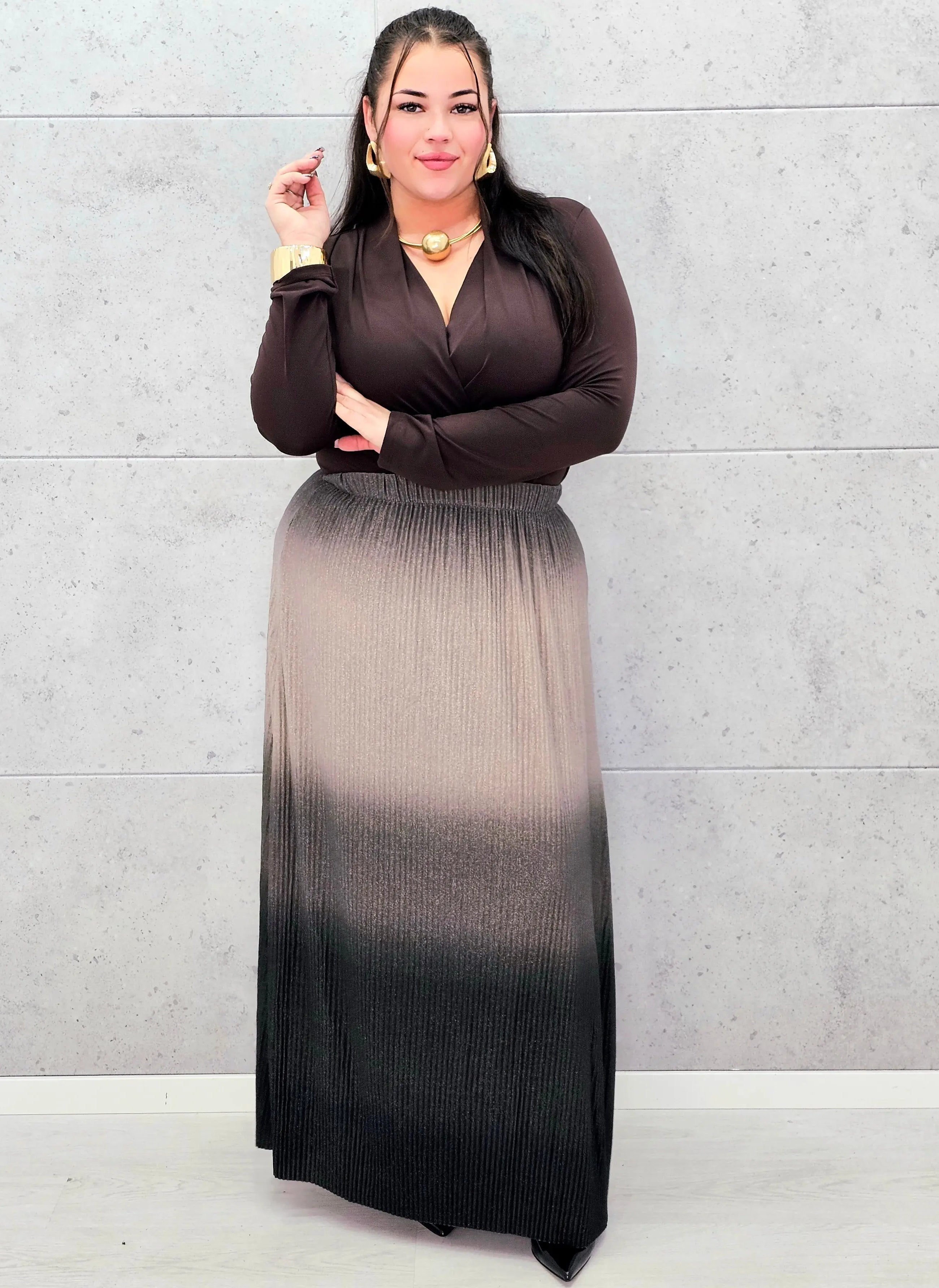 Plisowana spódnica maxi ombre plus size Stylowa XL