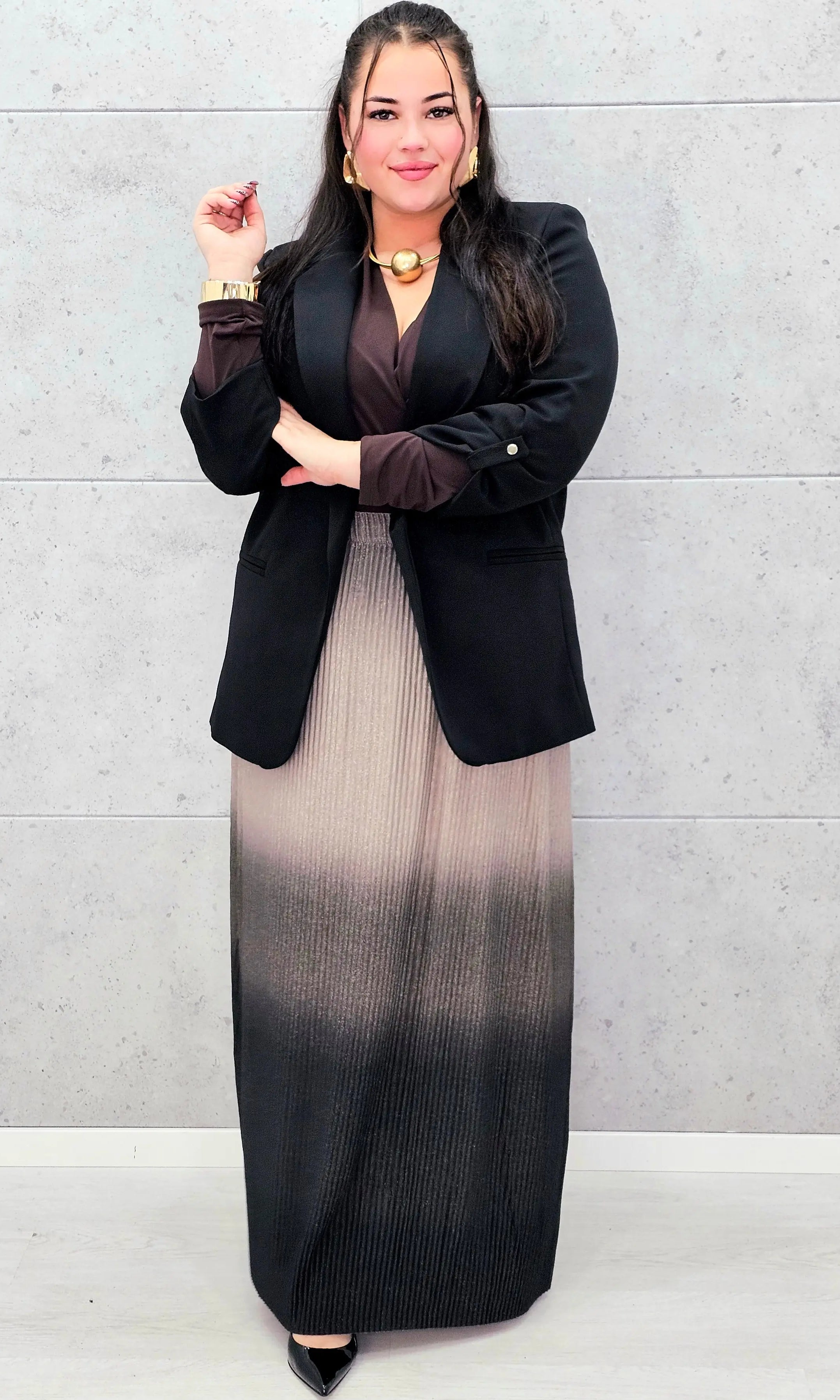 Plisowana spódnica maxi ombre plus size Stylowa XL